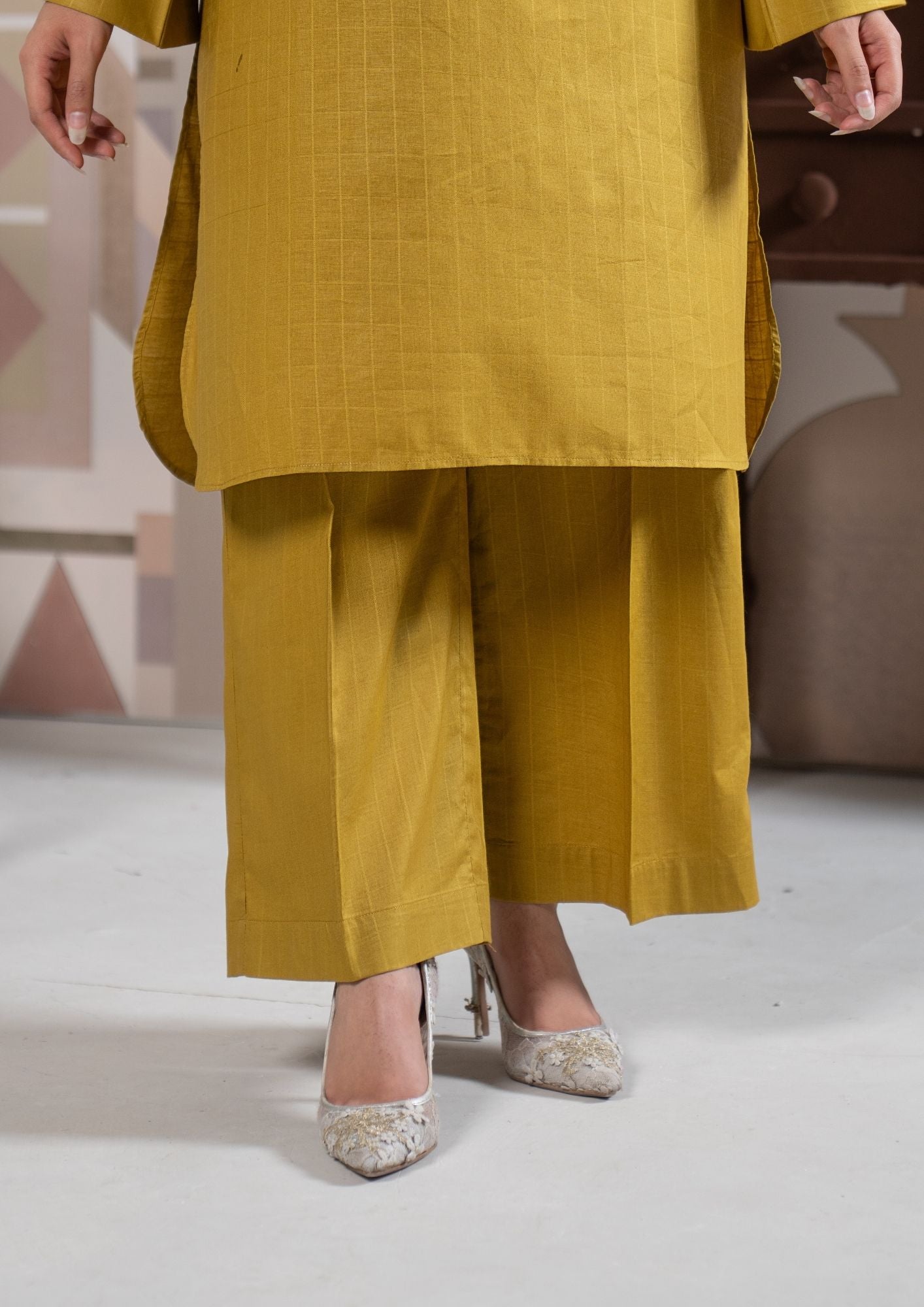 lawn cotton Co Ord Sets in Mustard