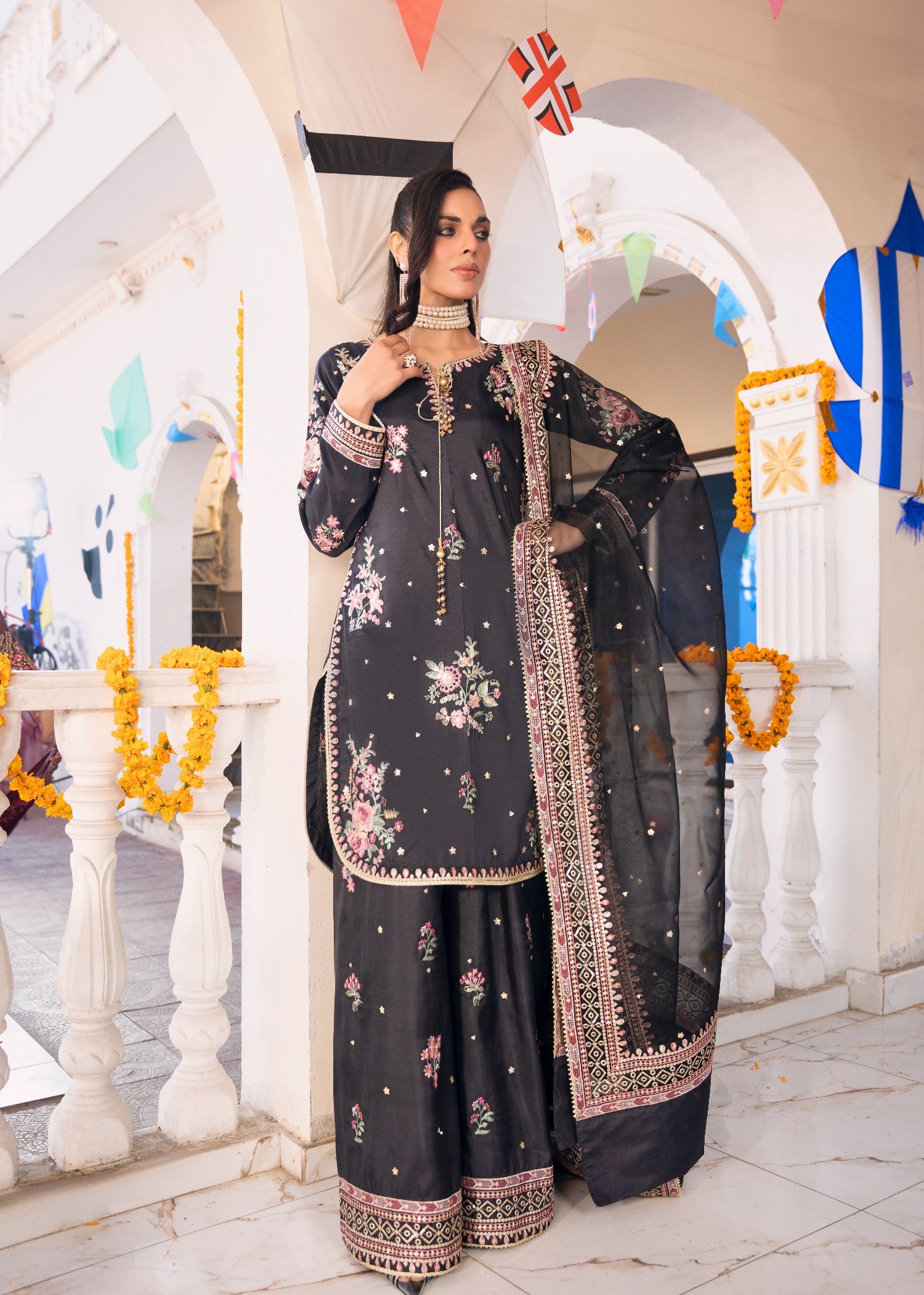 silk Kurta Set in Black