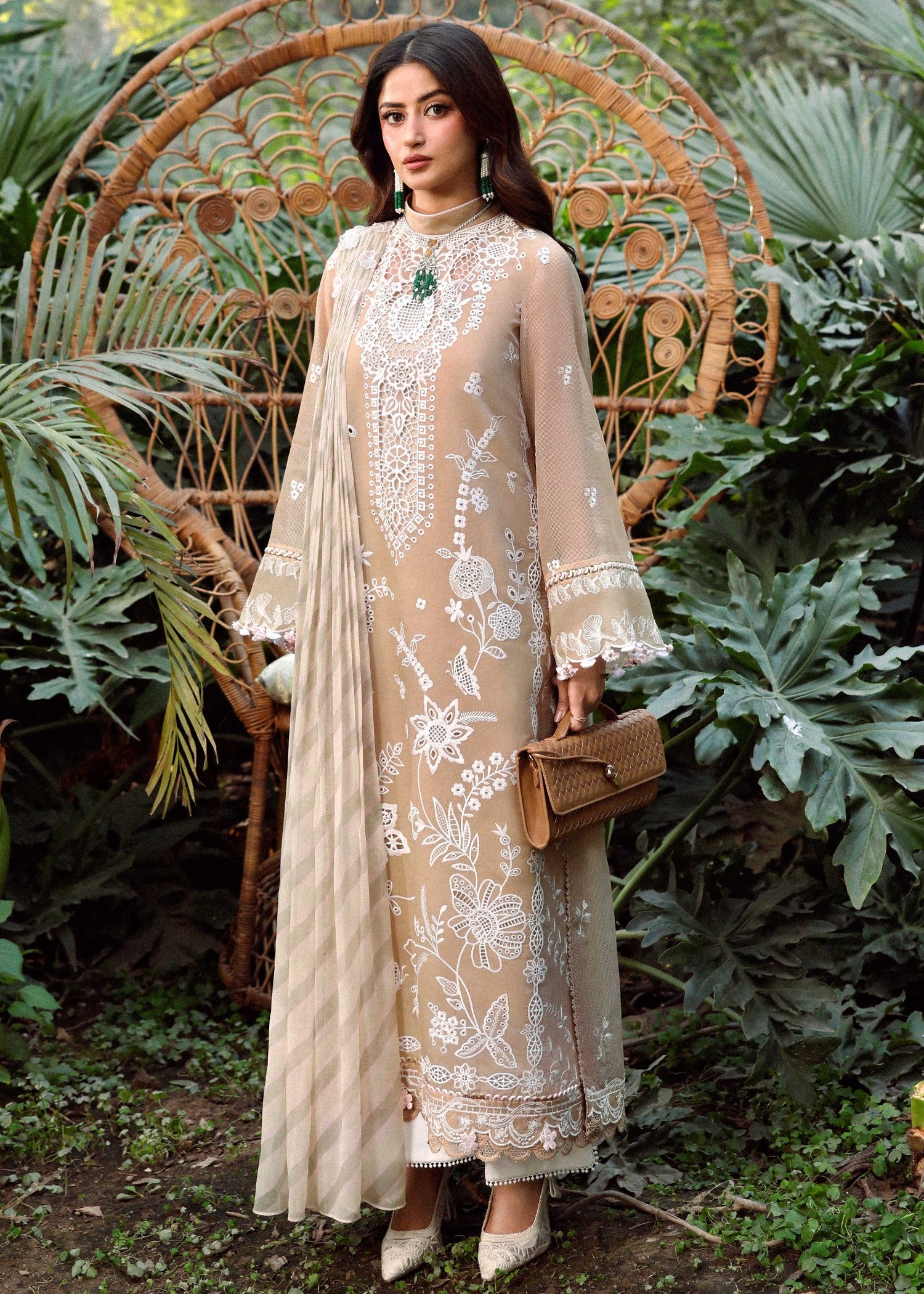 swiss voil Kurta Set in Beige