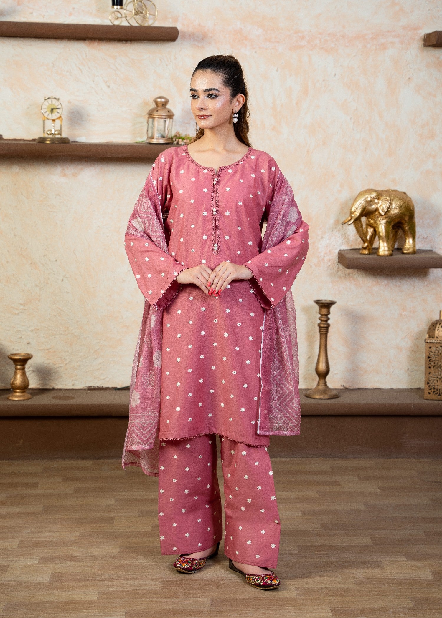 pure cotton Kurta Set in Peach pink