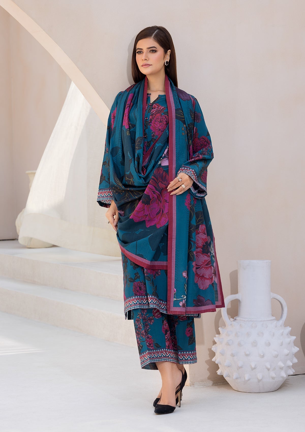 khaddar Kurta Set in Ocean blue