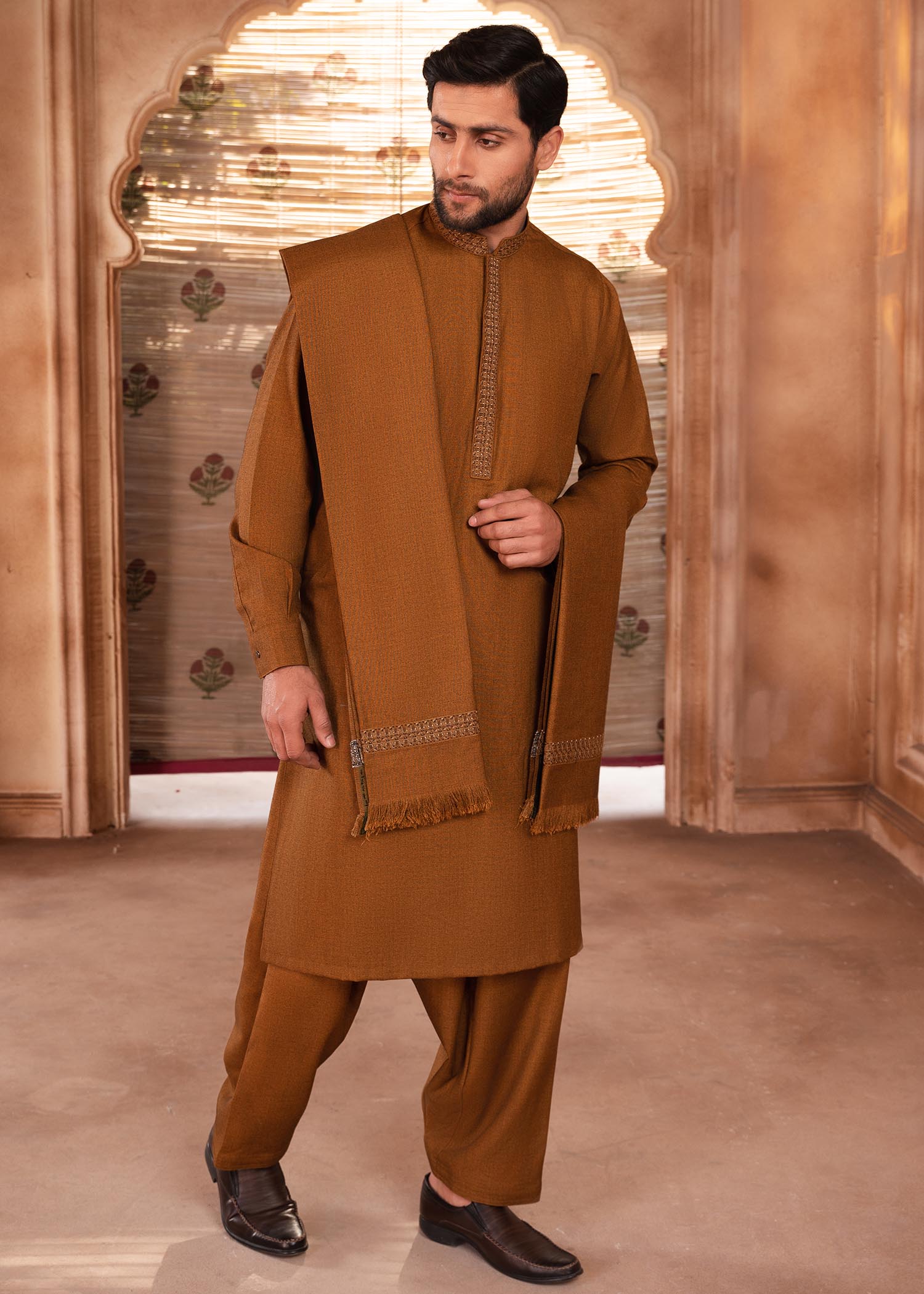 wool Shalwar Kameez in Rust orange