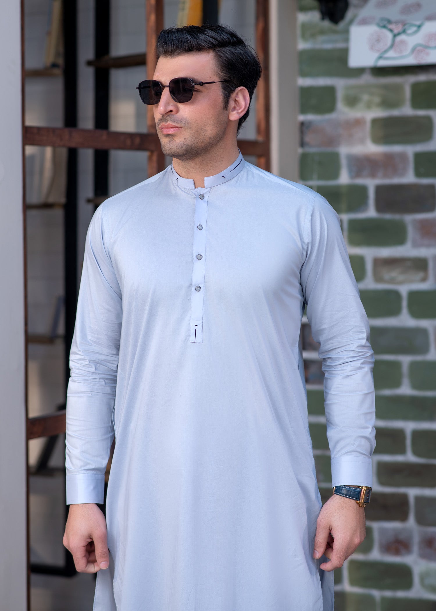 cotton Shalwar Kameez in Light blue by Buraq