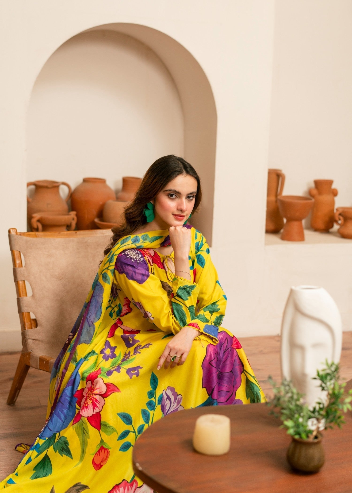 lawn Pishwas in Yellow