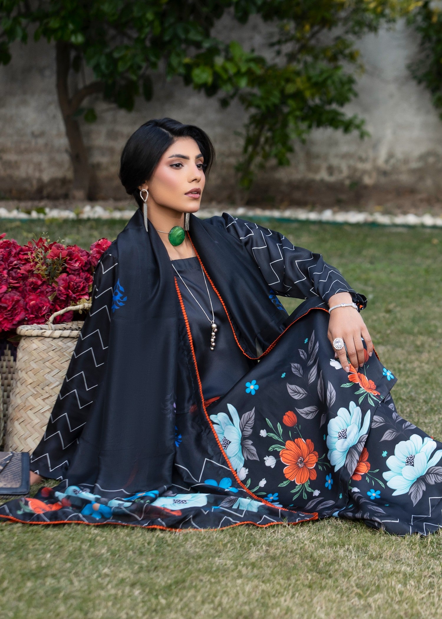 silk Kurta Set in Black, ink