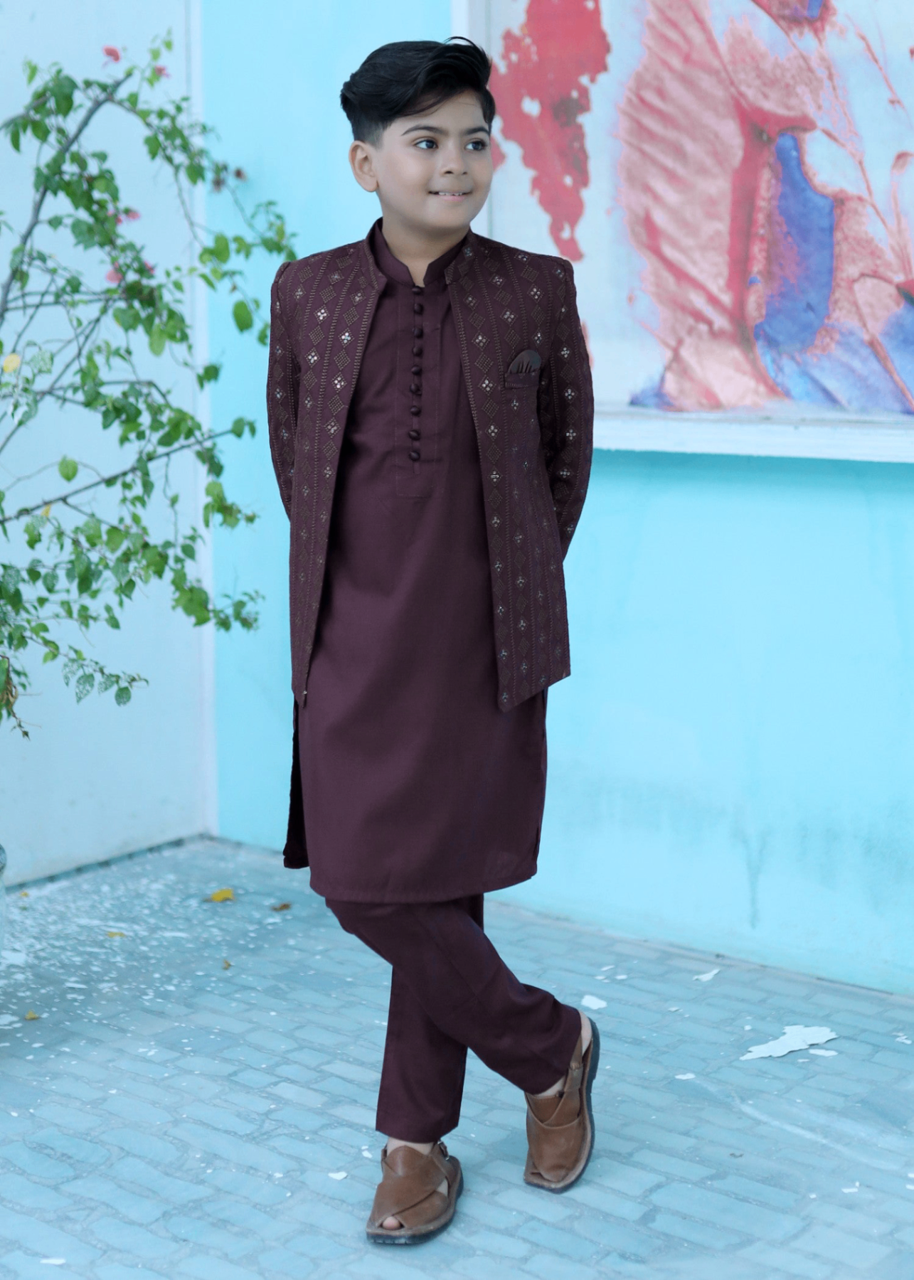 raw silk Prince Coat in Purple