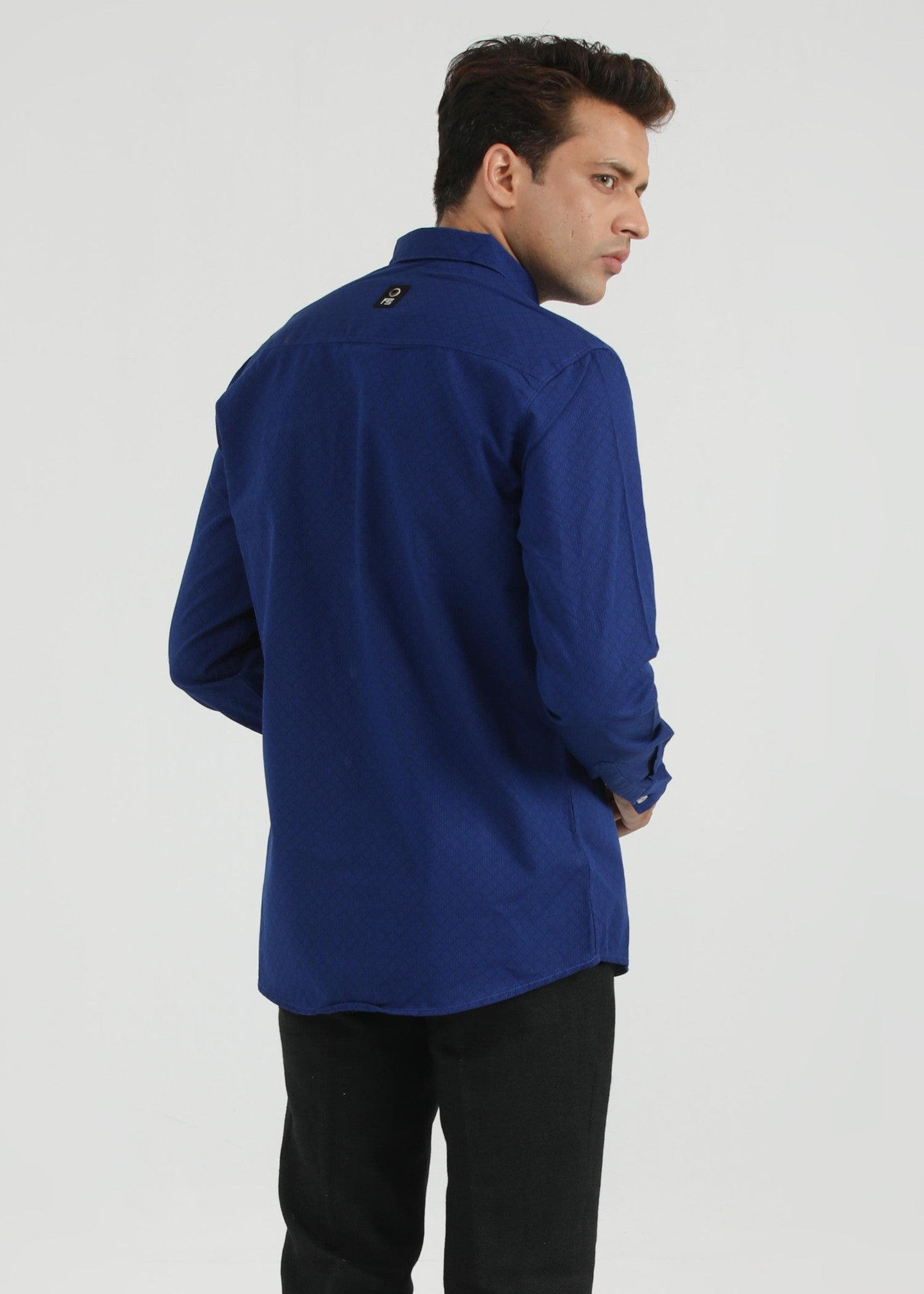 cotton dobby Casual Shirt in Dark blue