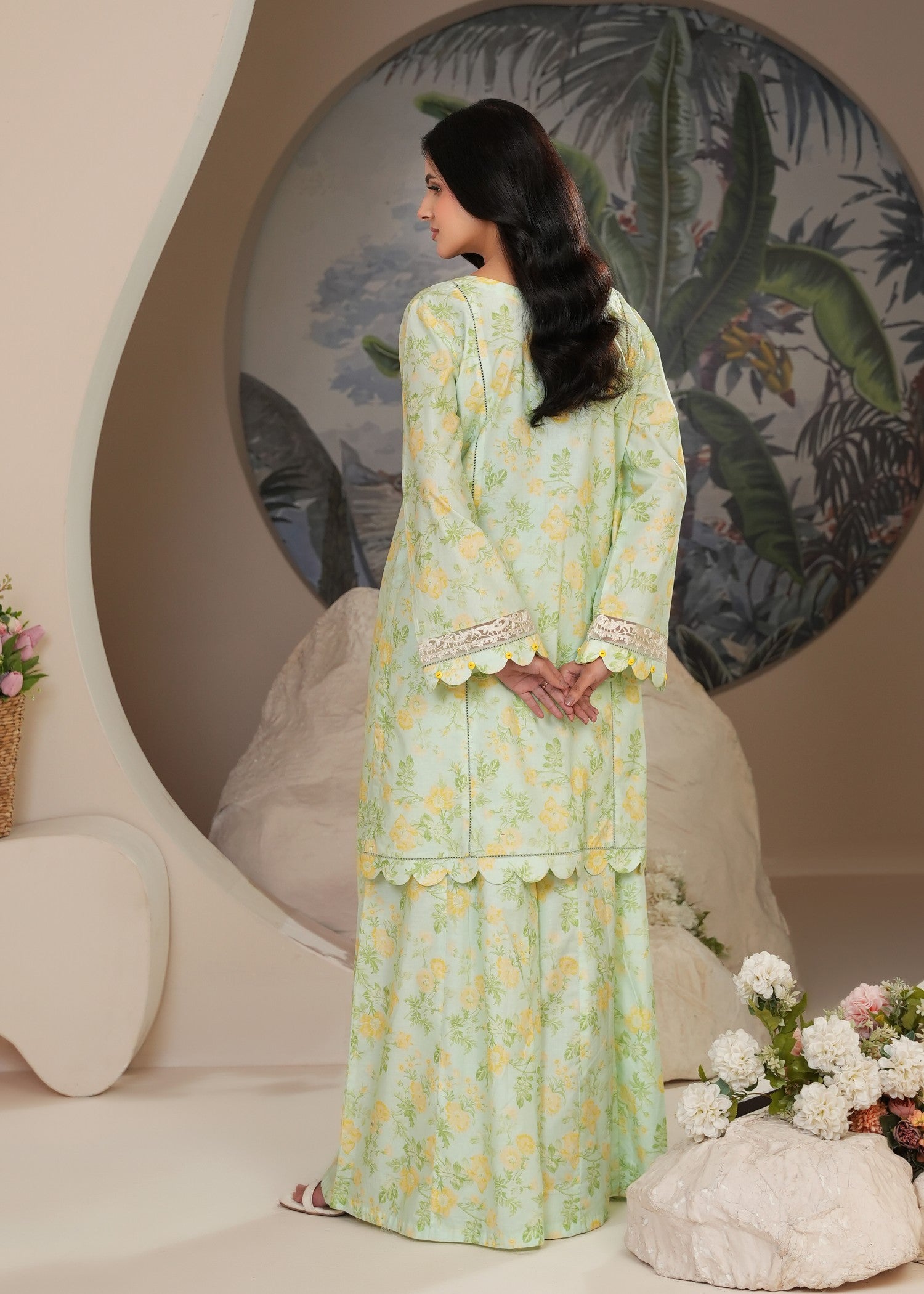 cambric Kurta Set in Pistachio green