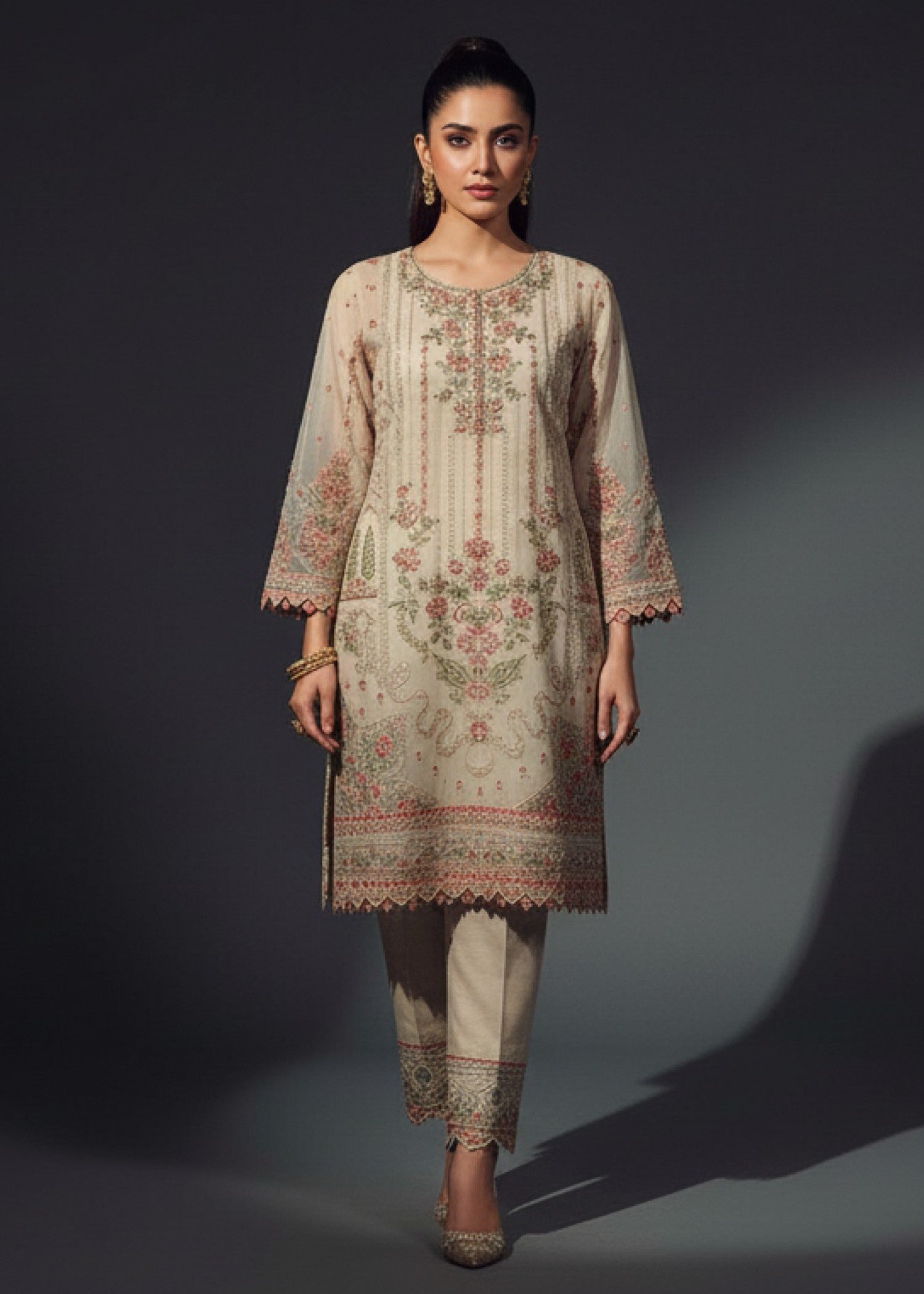 organza Kurta Set in Wheat