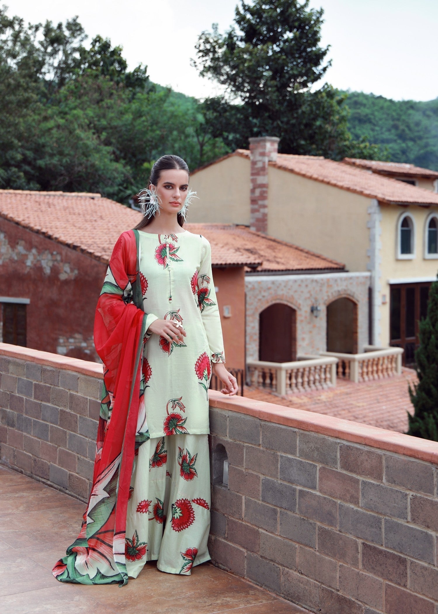 lawn Sharara in Moss green