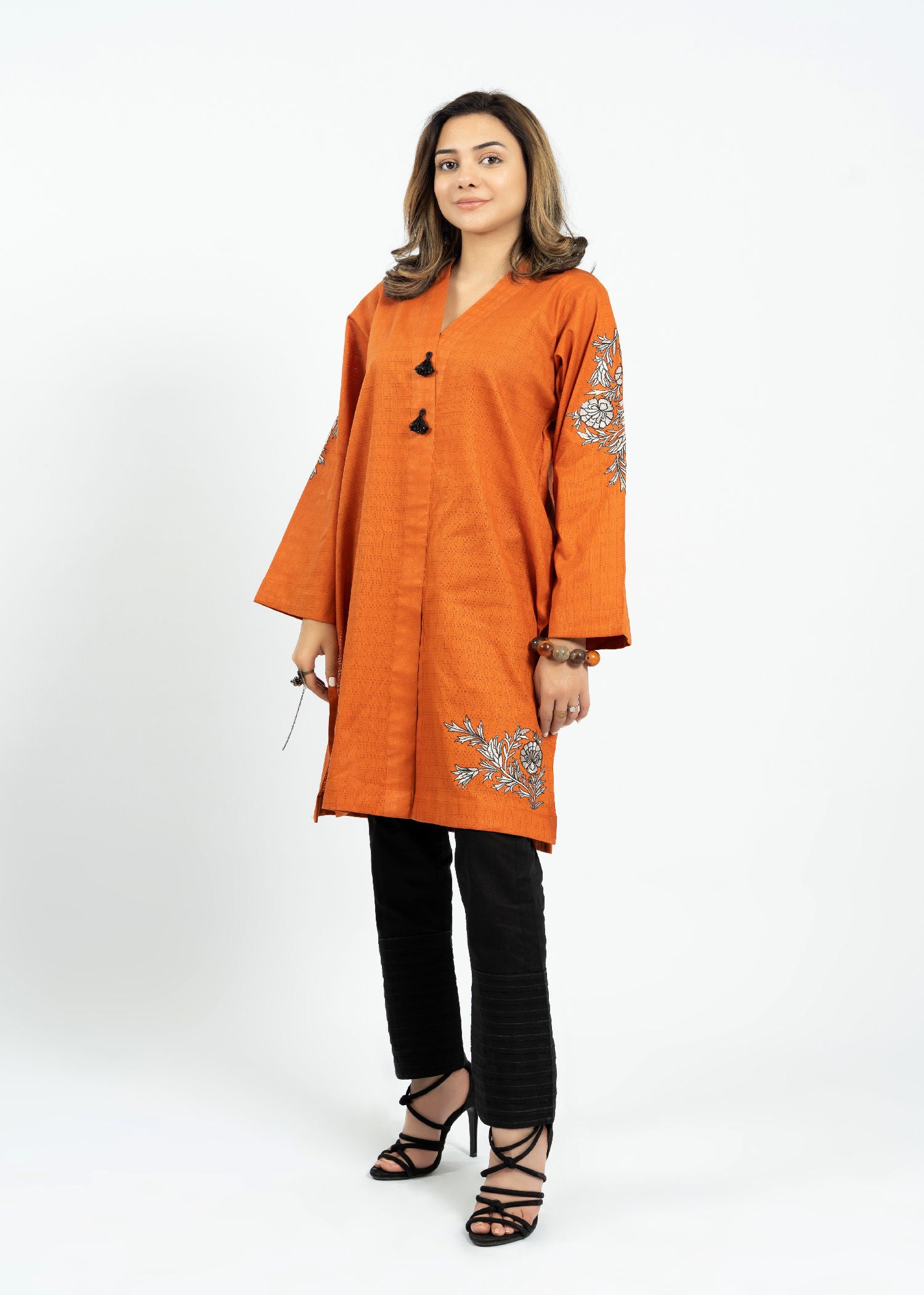 jacquard Kurti in Orange