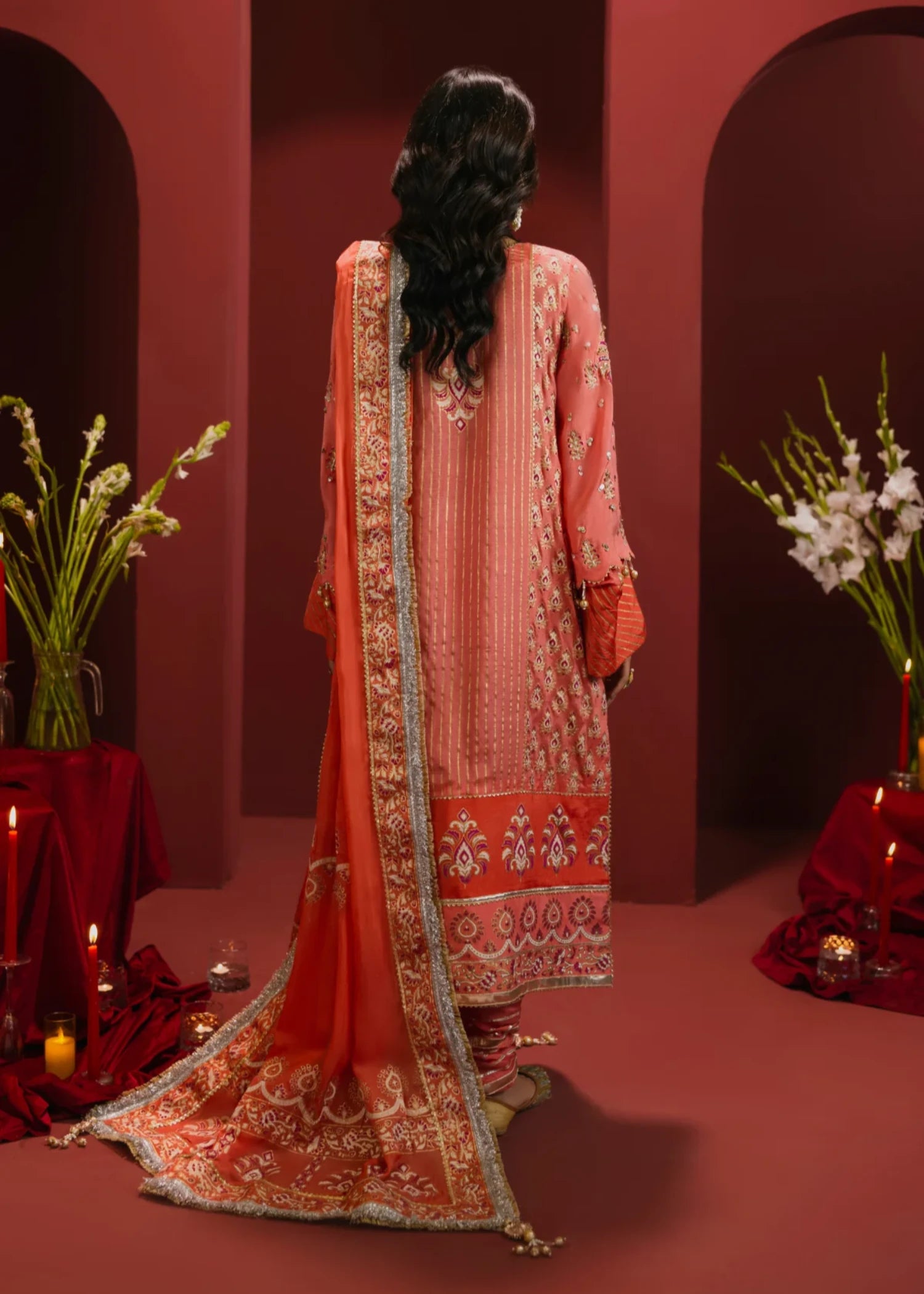 raw silk Unstitched in Coral orange