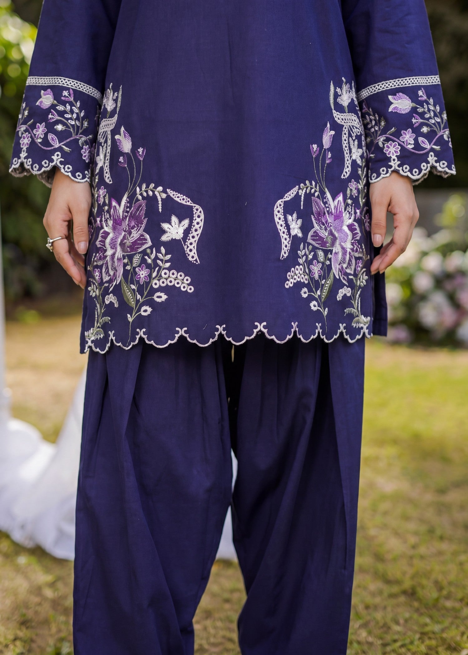lawn Kurta Set in Navy blue