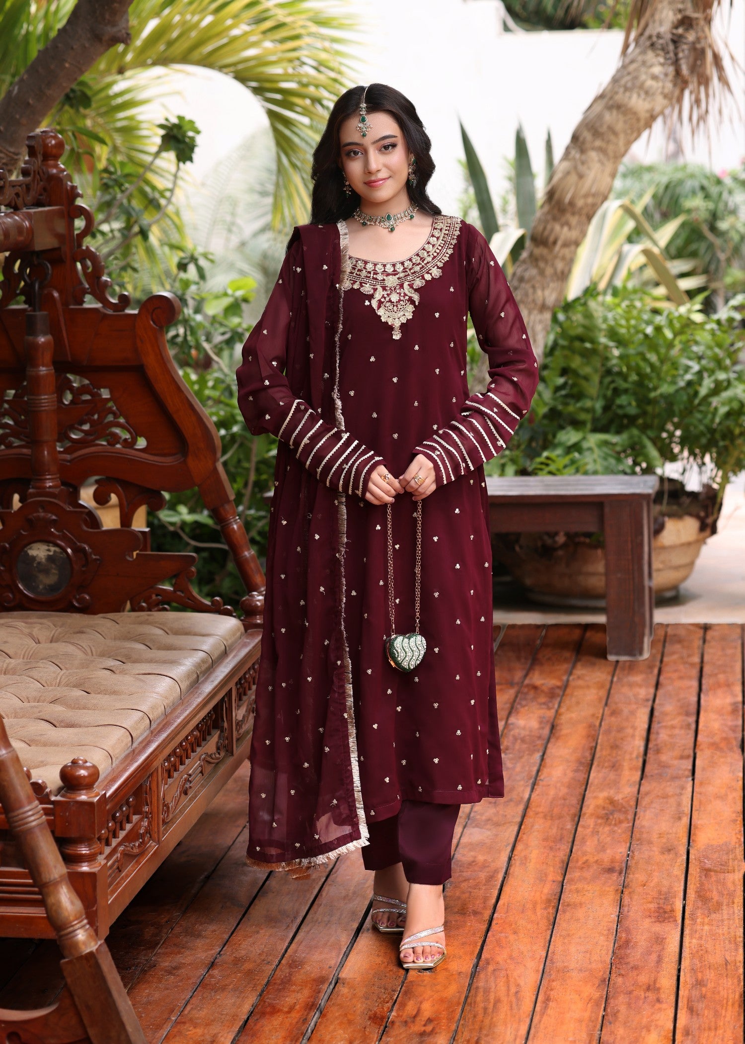 pk chiffon Pishwas in Maroon