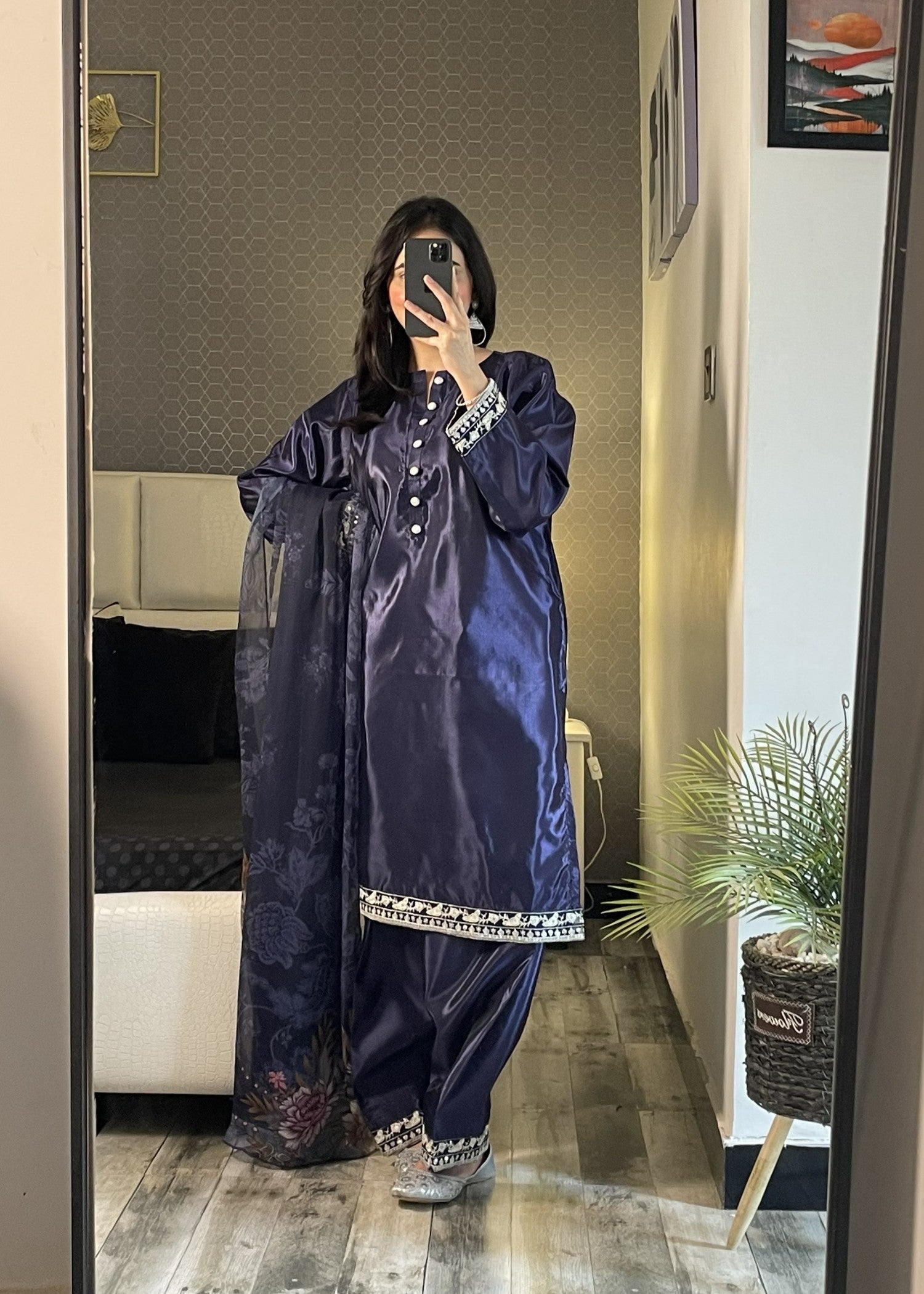 silk Kurta Set in Navy blue