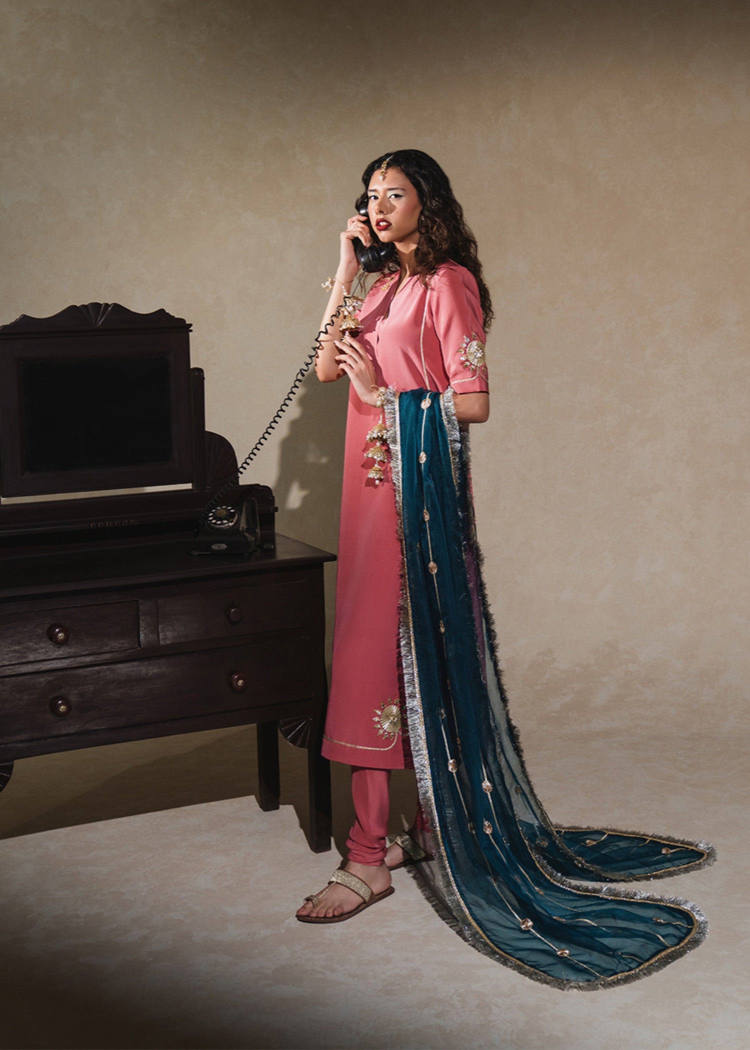 grip Kurta Set in Pink
