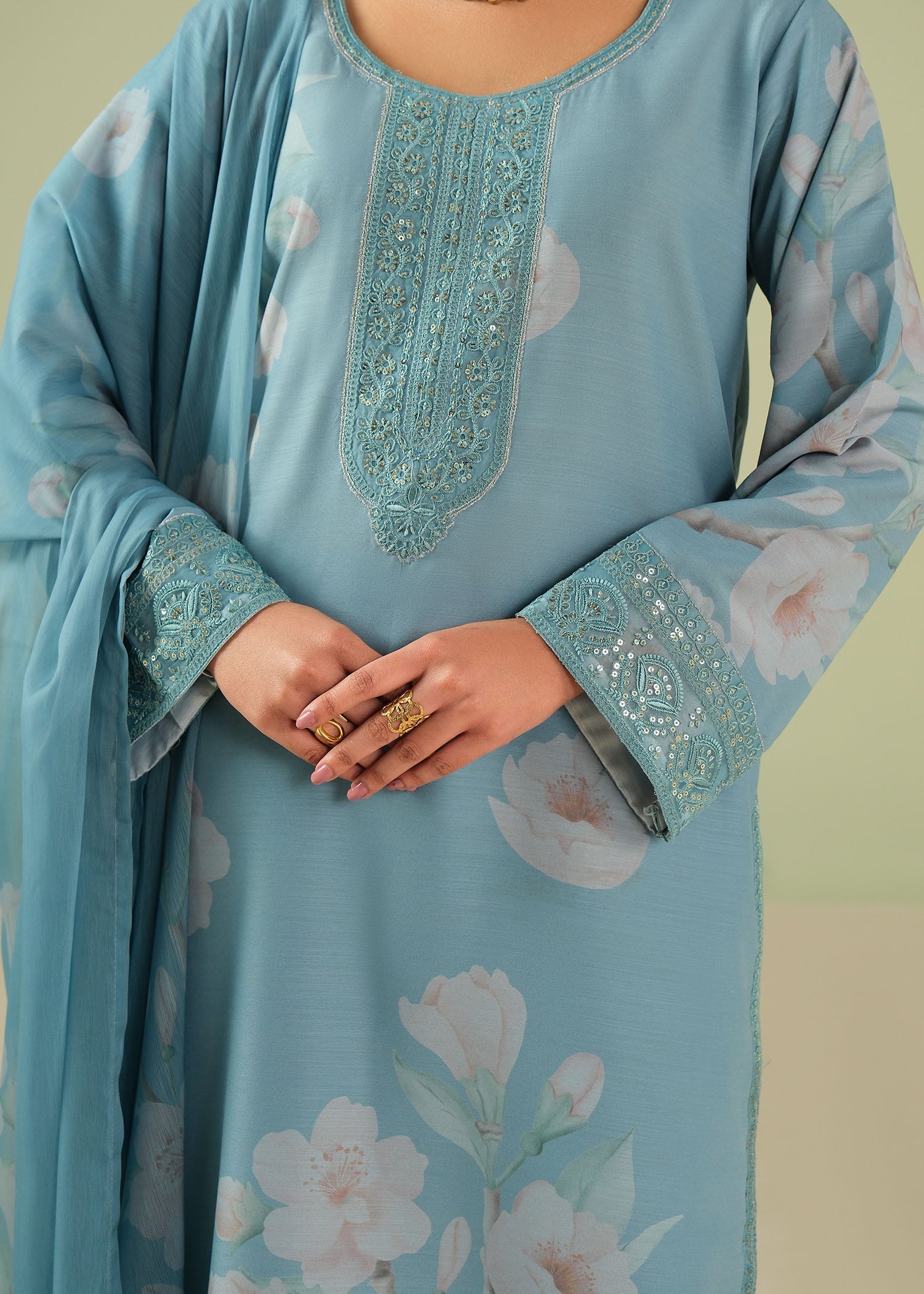 raw silk Kurta Set in Carolina blue