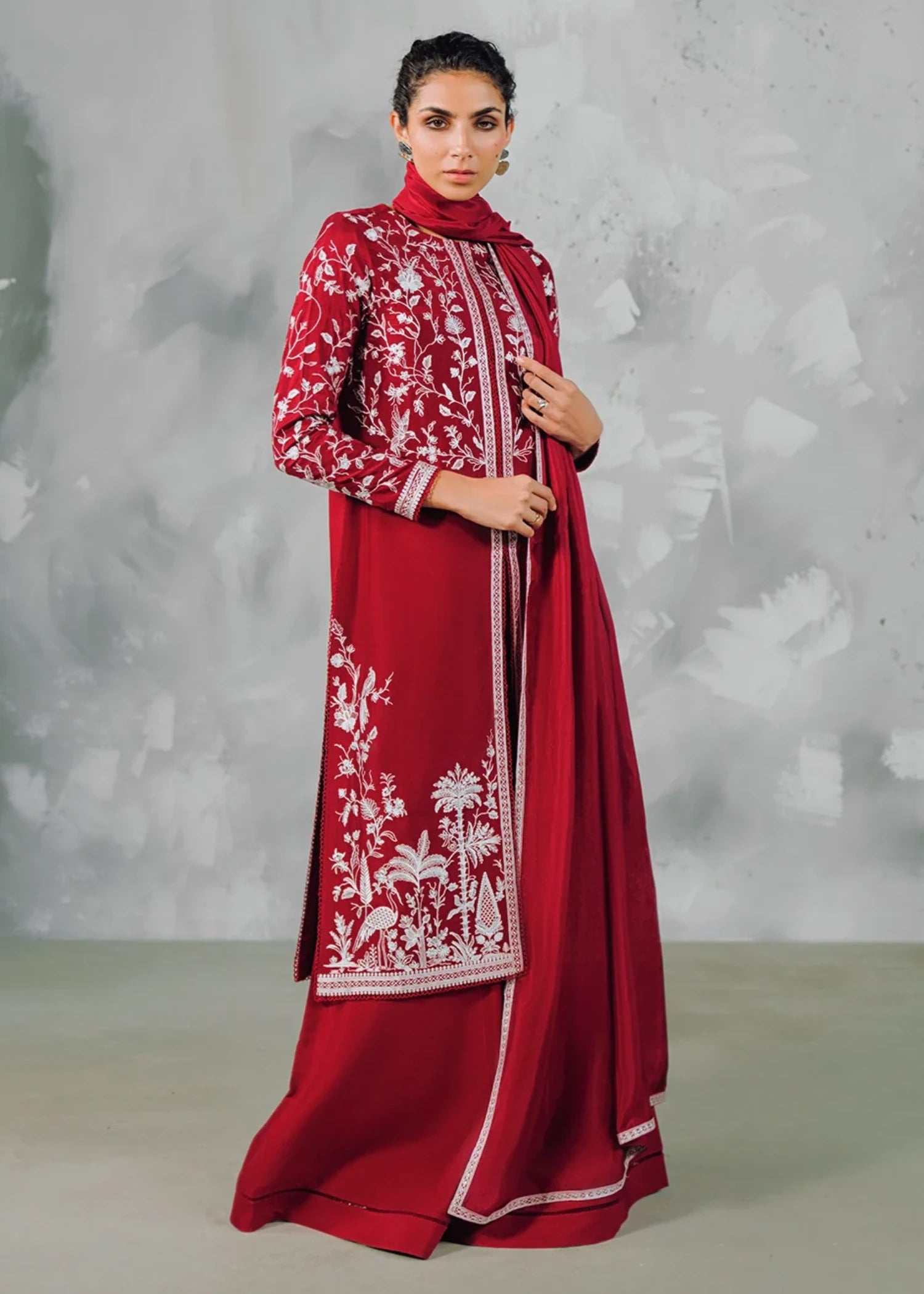 korean raw silk Kurta Set in Cherry red