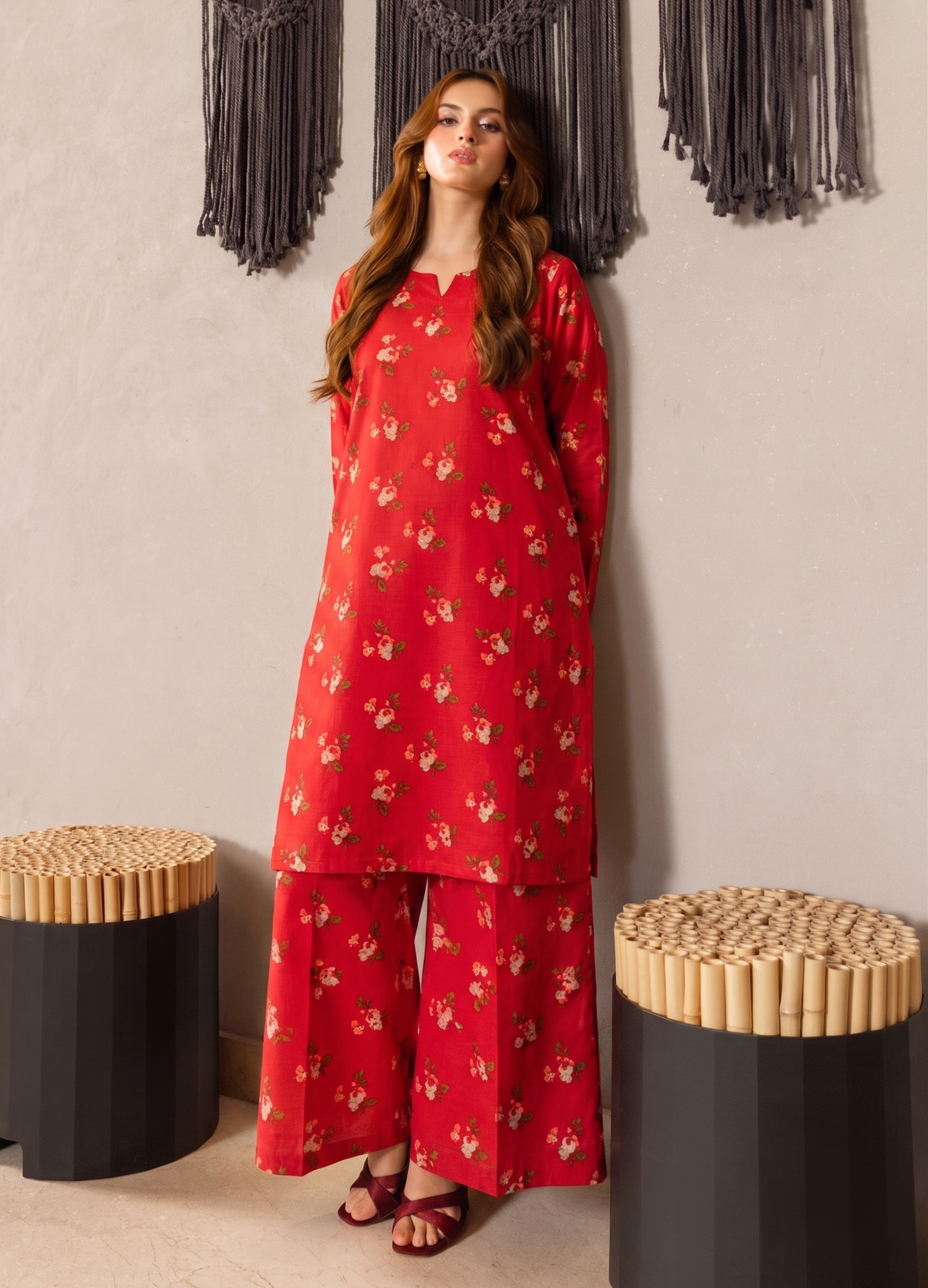 poly grip silk Co Ord Sets in Red