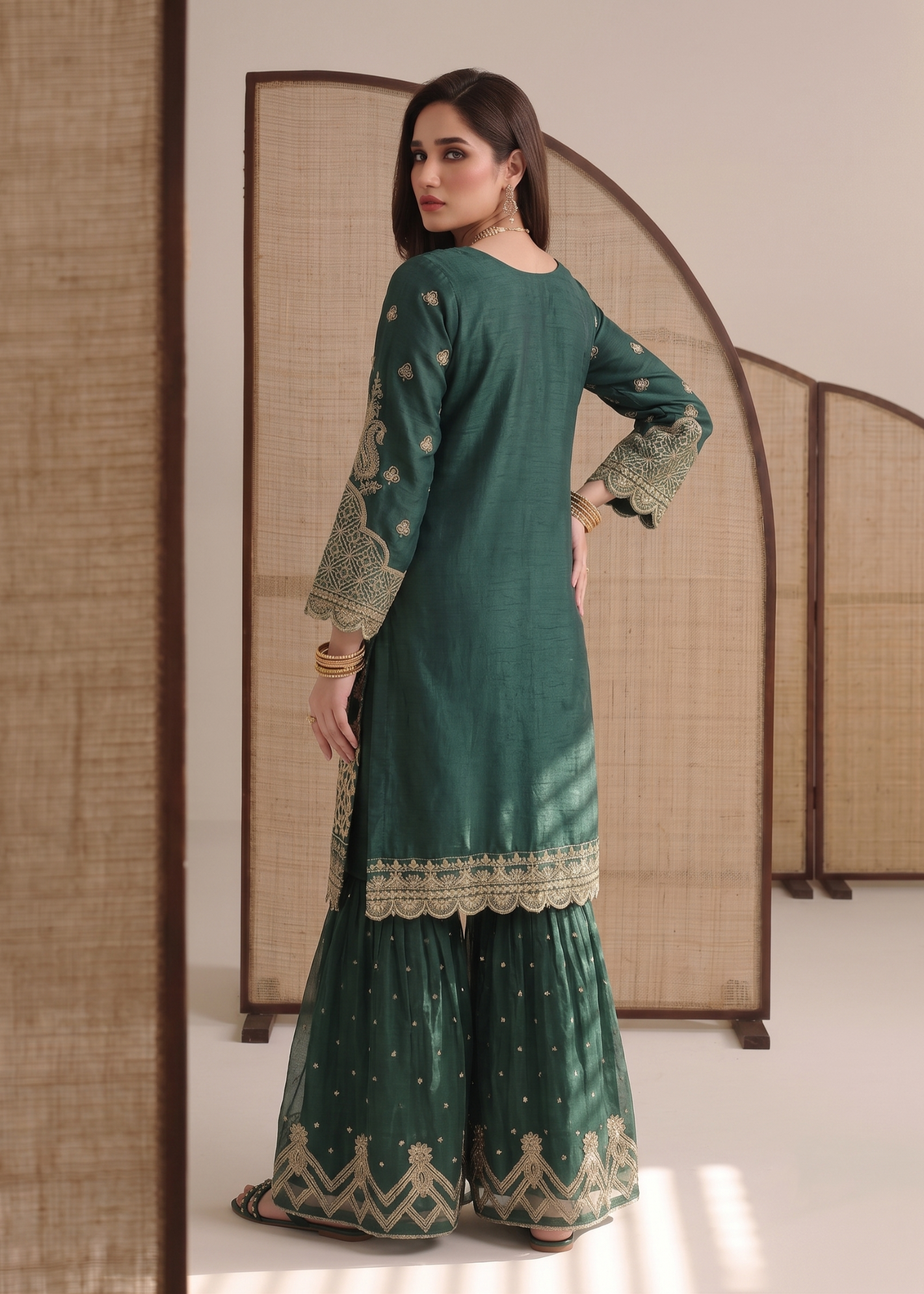 organza Gharara in Teal