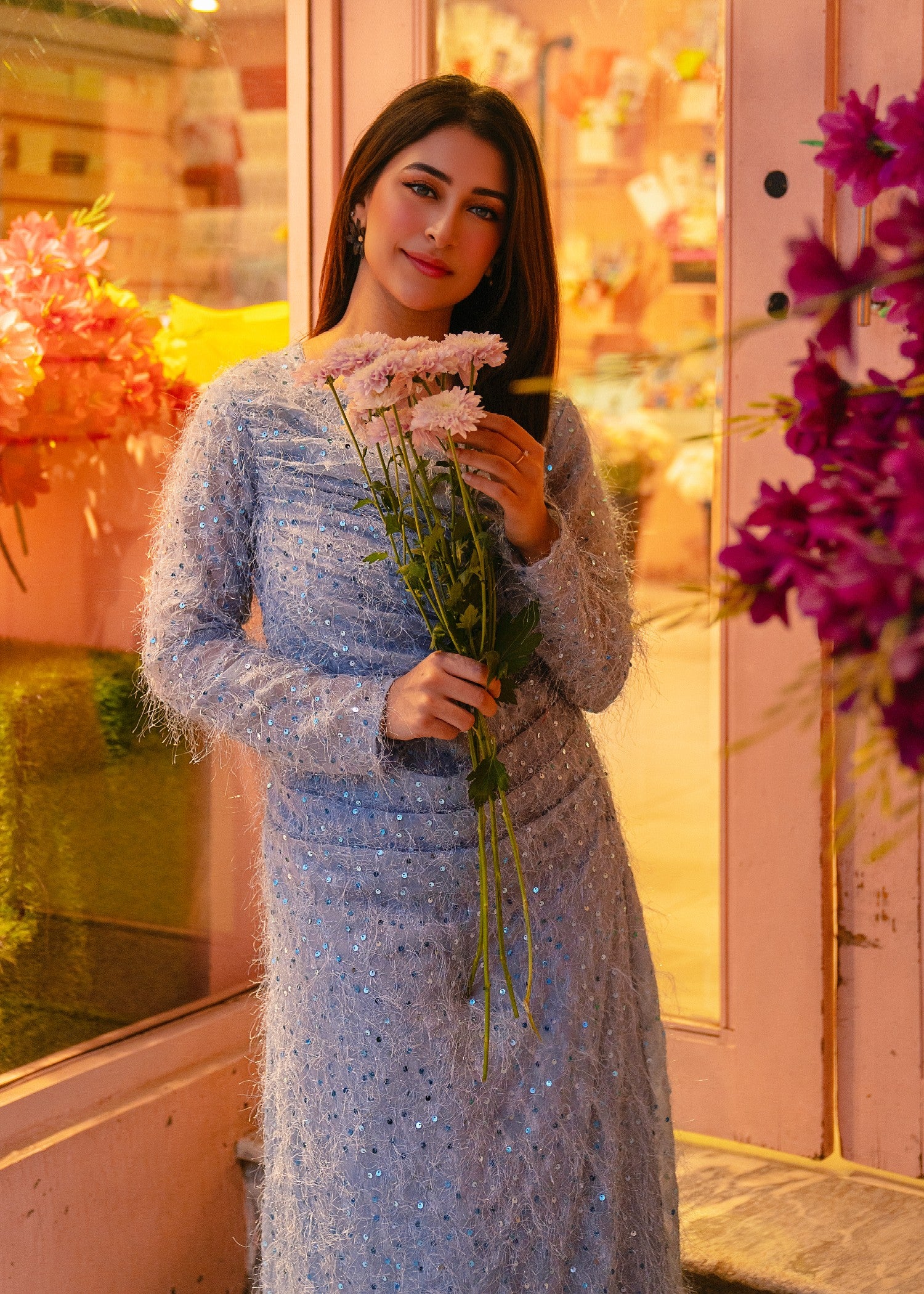 georgette chiffon Dress in Powder blue