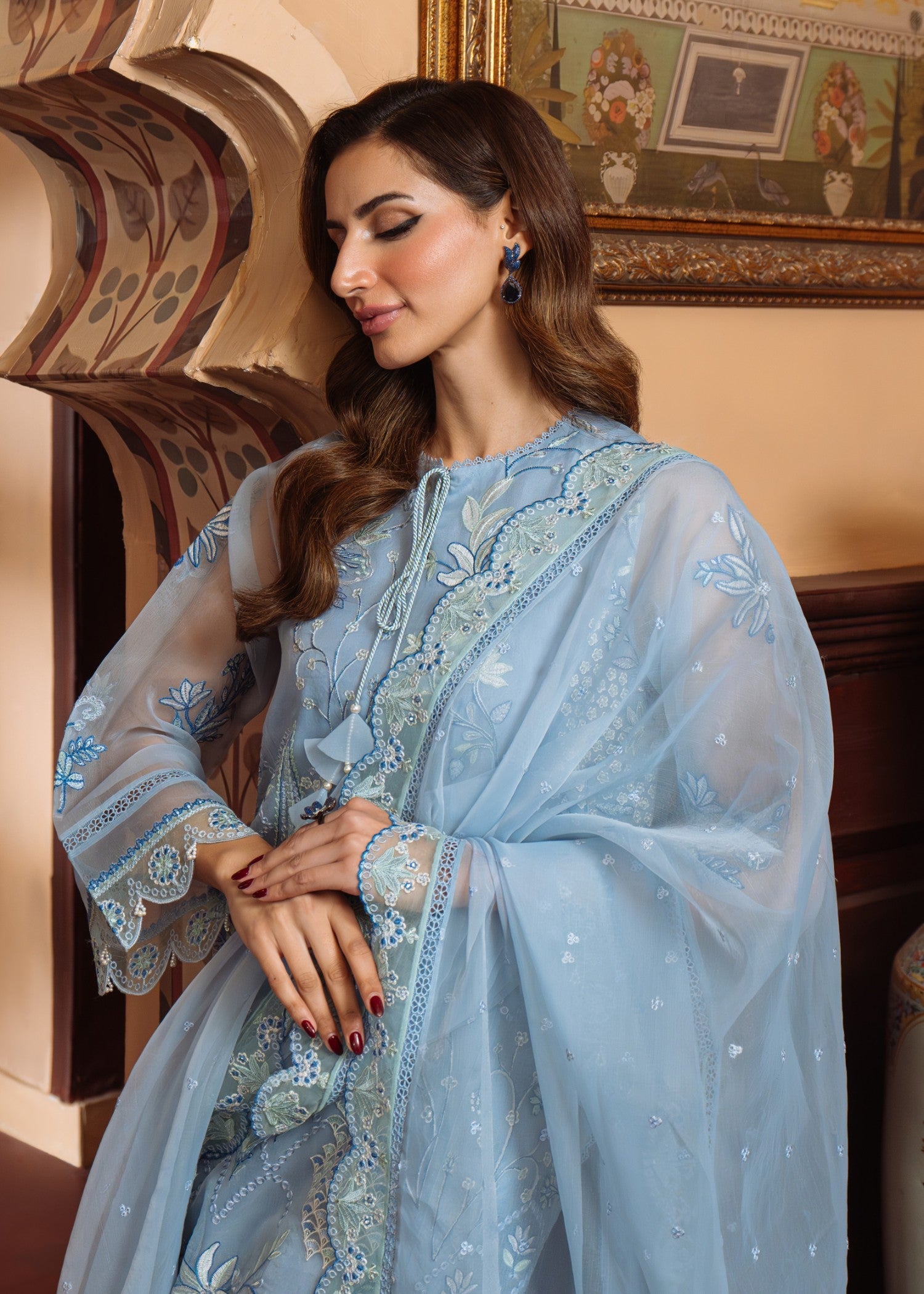 organza Unstitched in Powder blue