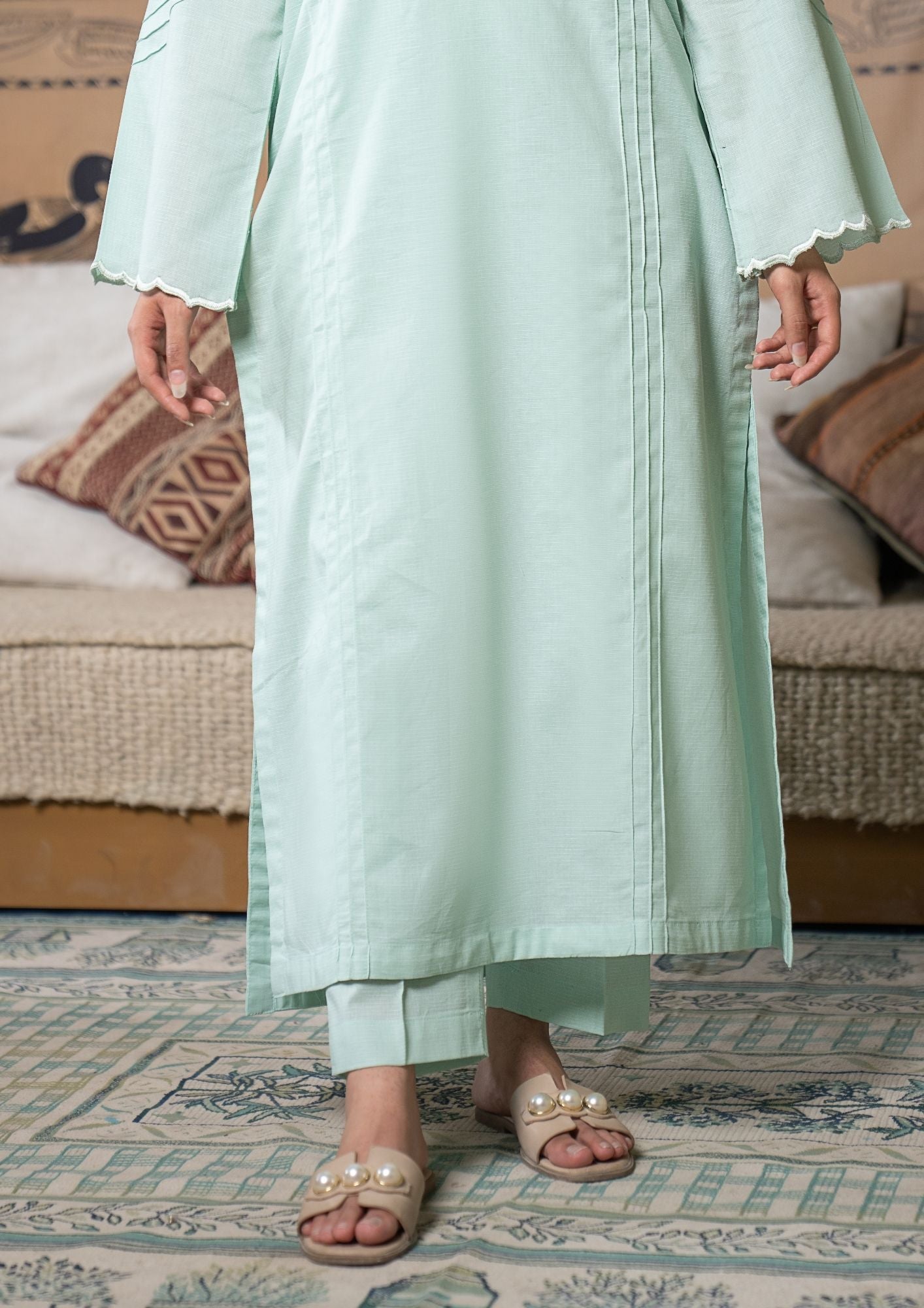 lawn cotton Co Ord Sets in Mint green