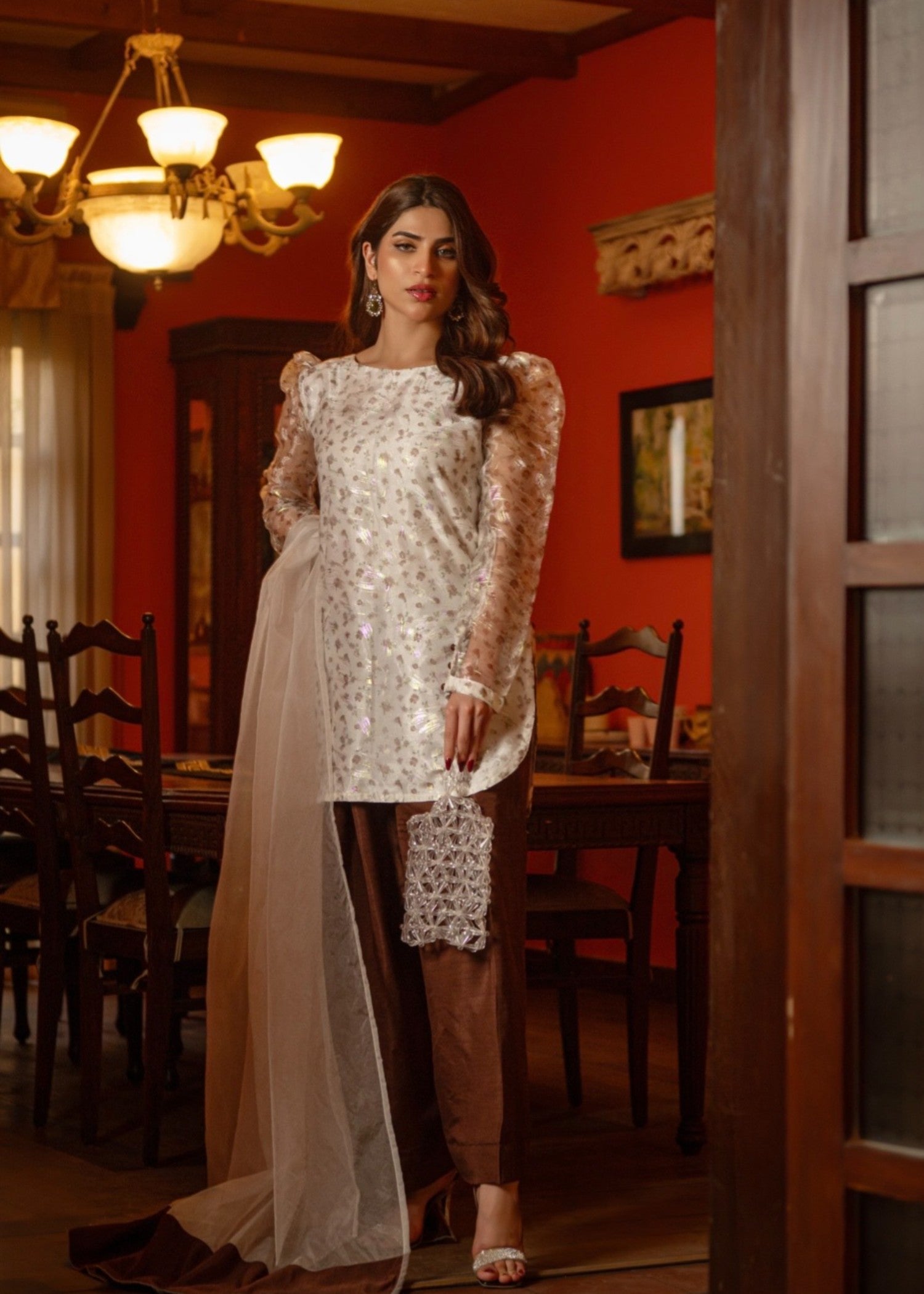 organza Kurta Set in Pearl white