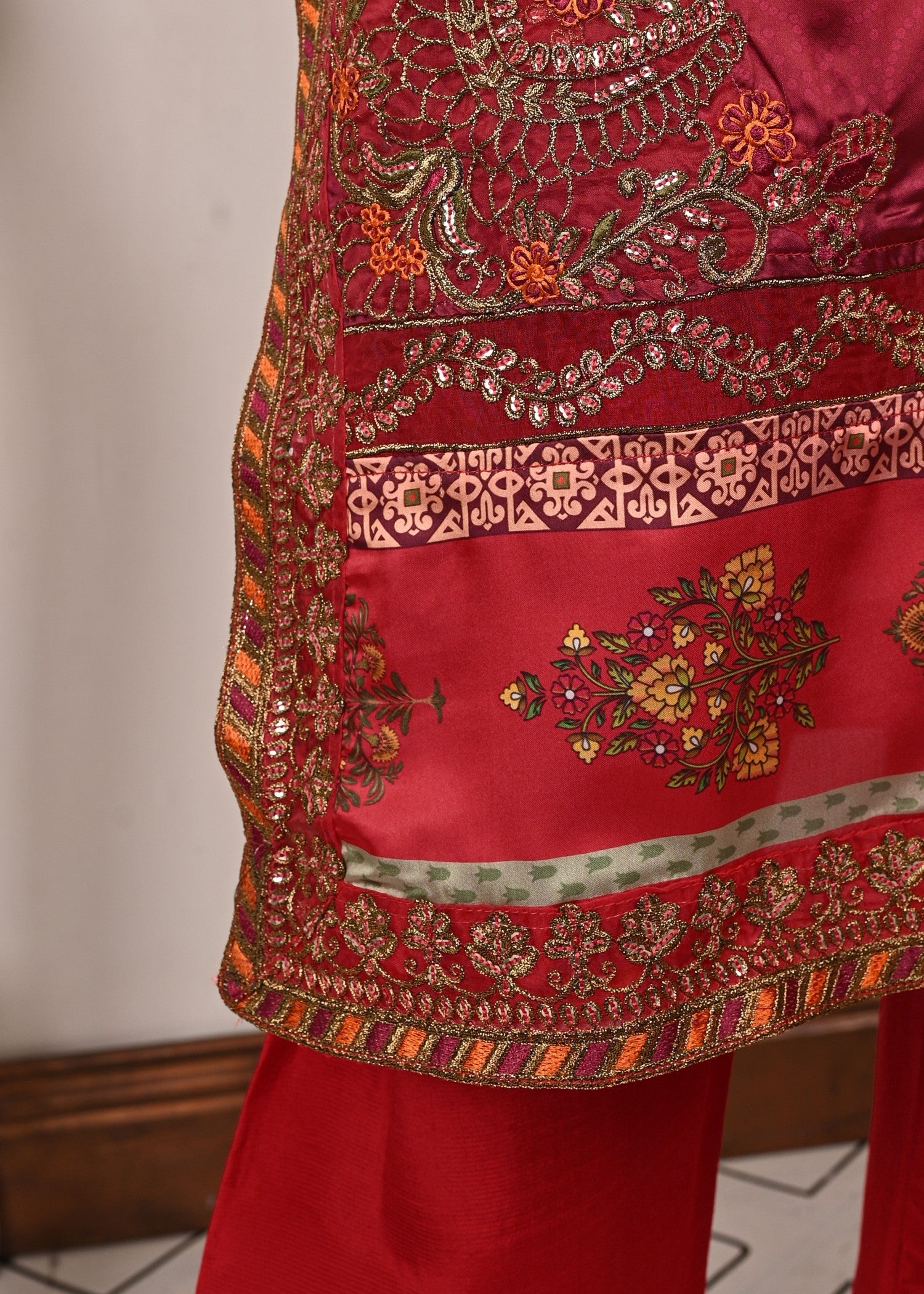poly silk Kurta Set in Hot pink
