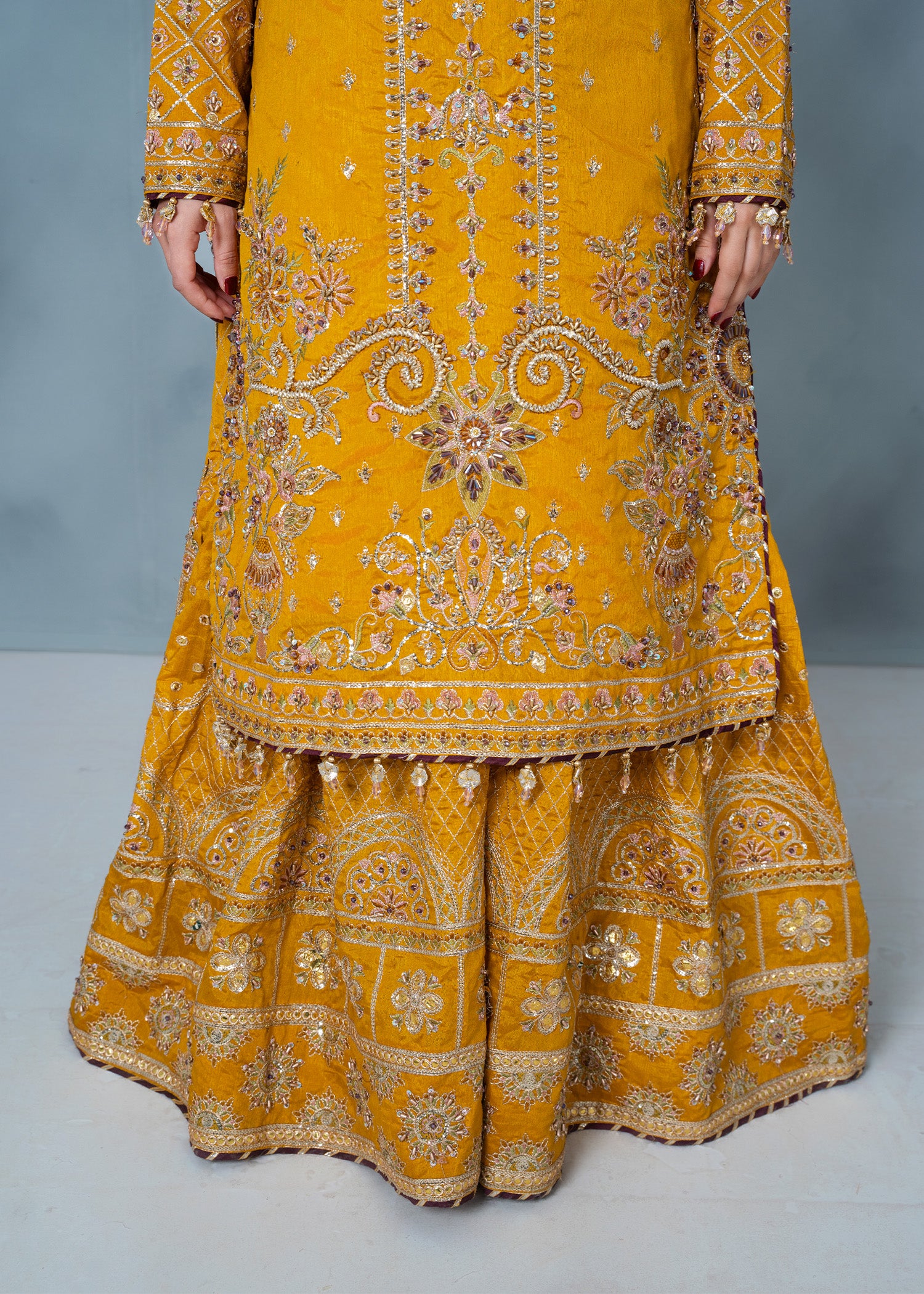 raw silk Sharara in Mustard