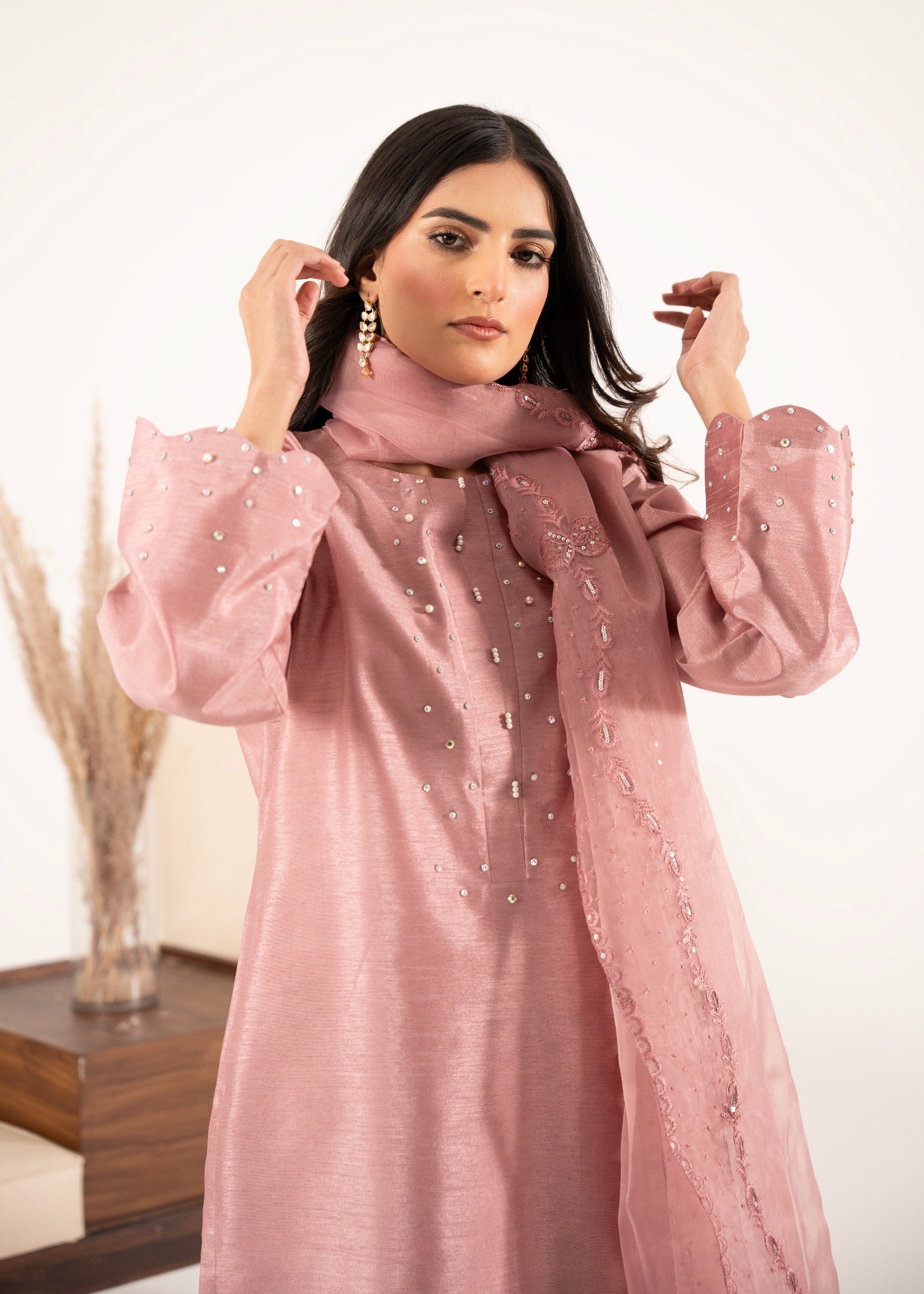 pk raw silk Kurta Set in Tea rose pink