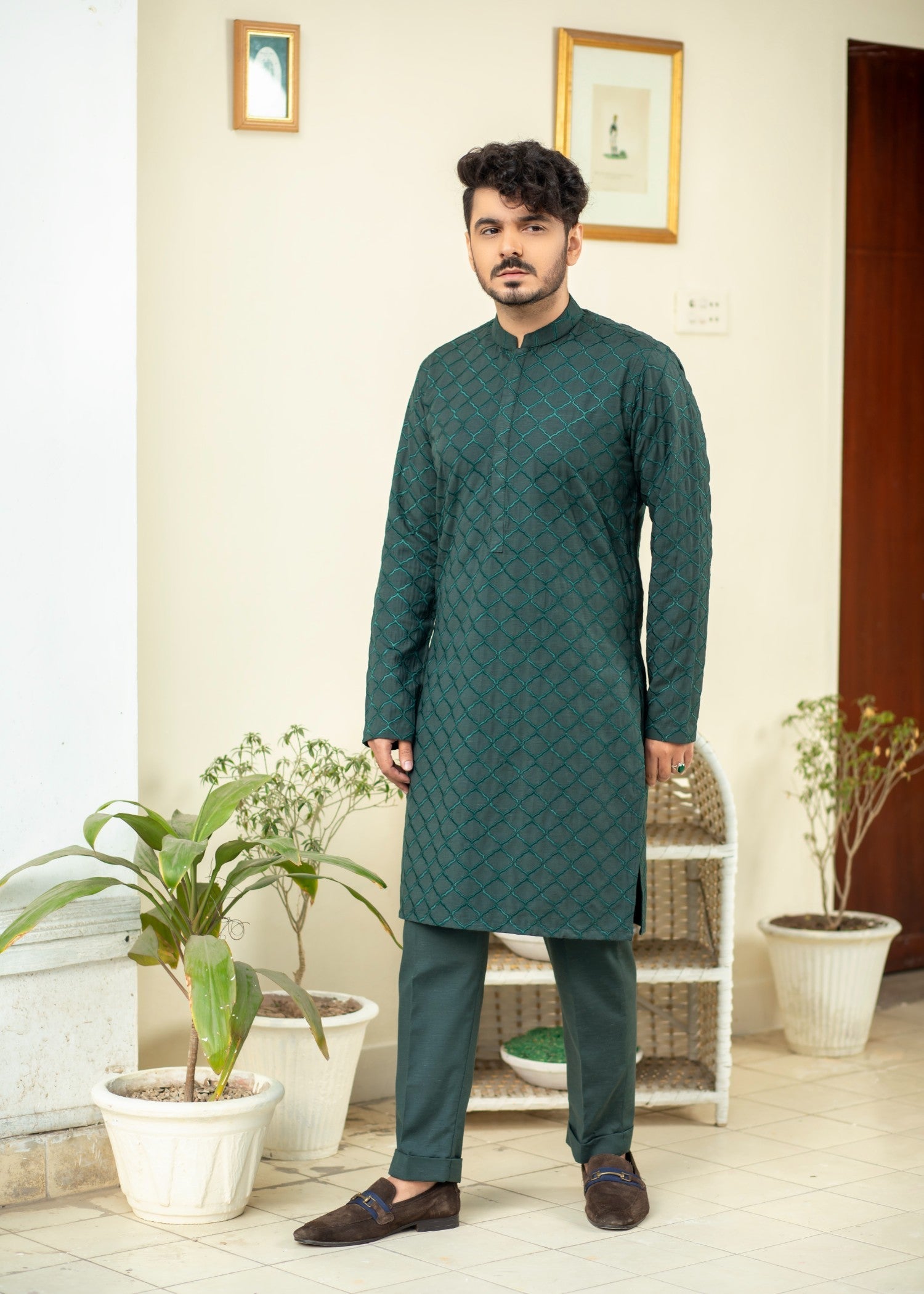 wash & wear Kurta Set in Green by Ahmad Raza