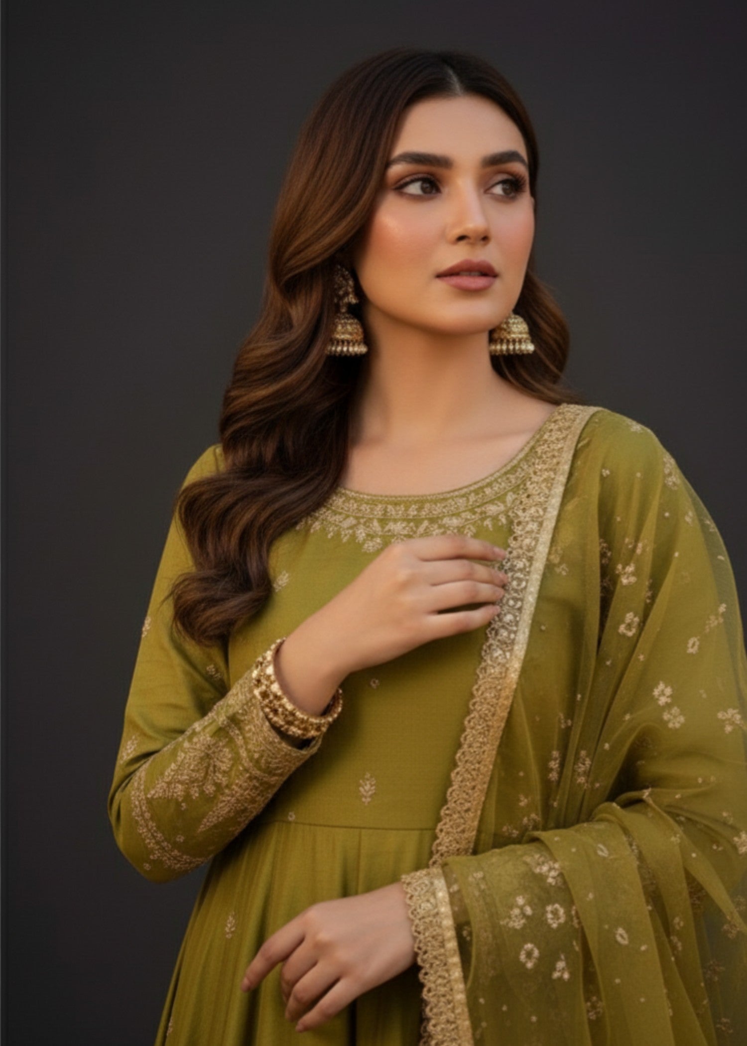 kattan silk Maxi in Olive green