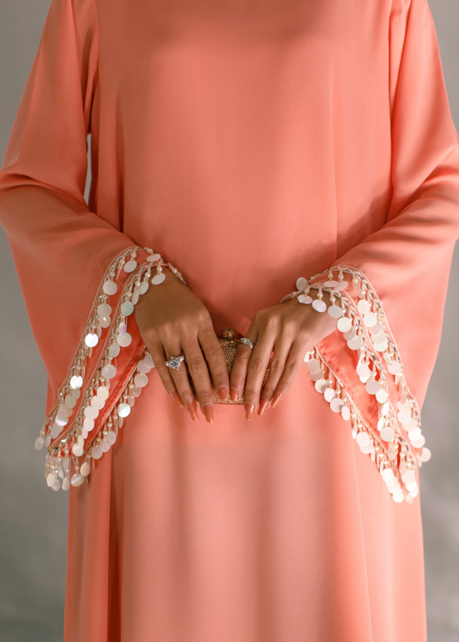 crepe georgette Kaftan in Peach pink