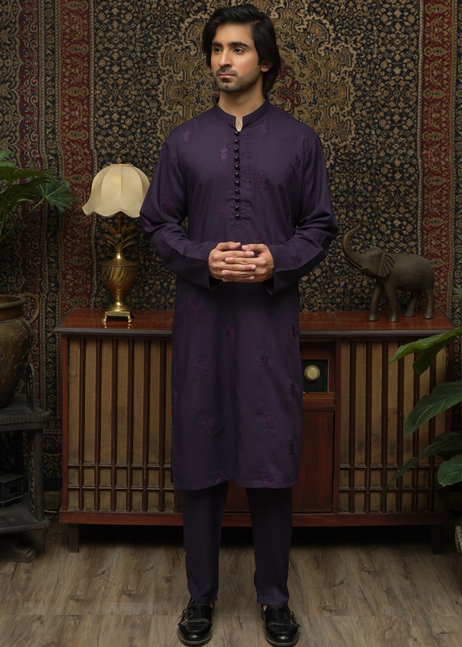 wash & wear Kurta Set in Purple by Maqsood Garments