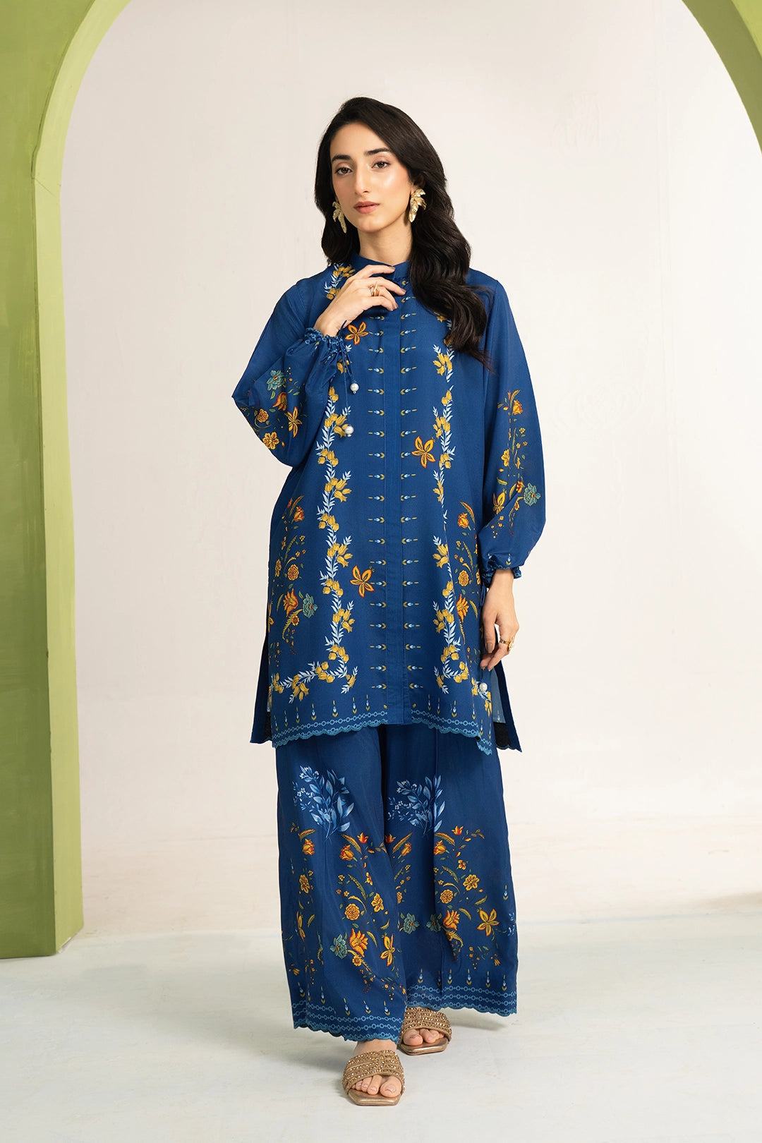 silk finish lawn Co Ord Sets in Royal blue