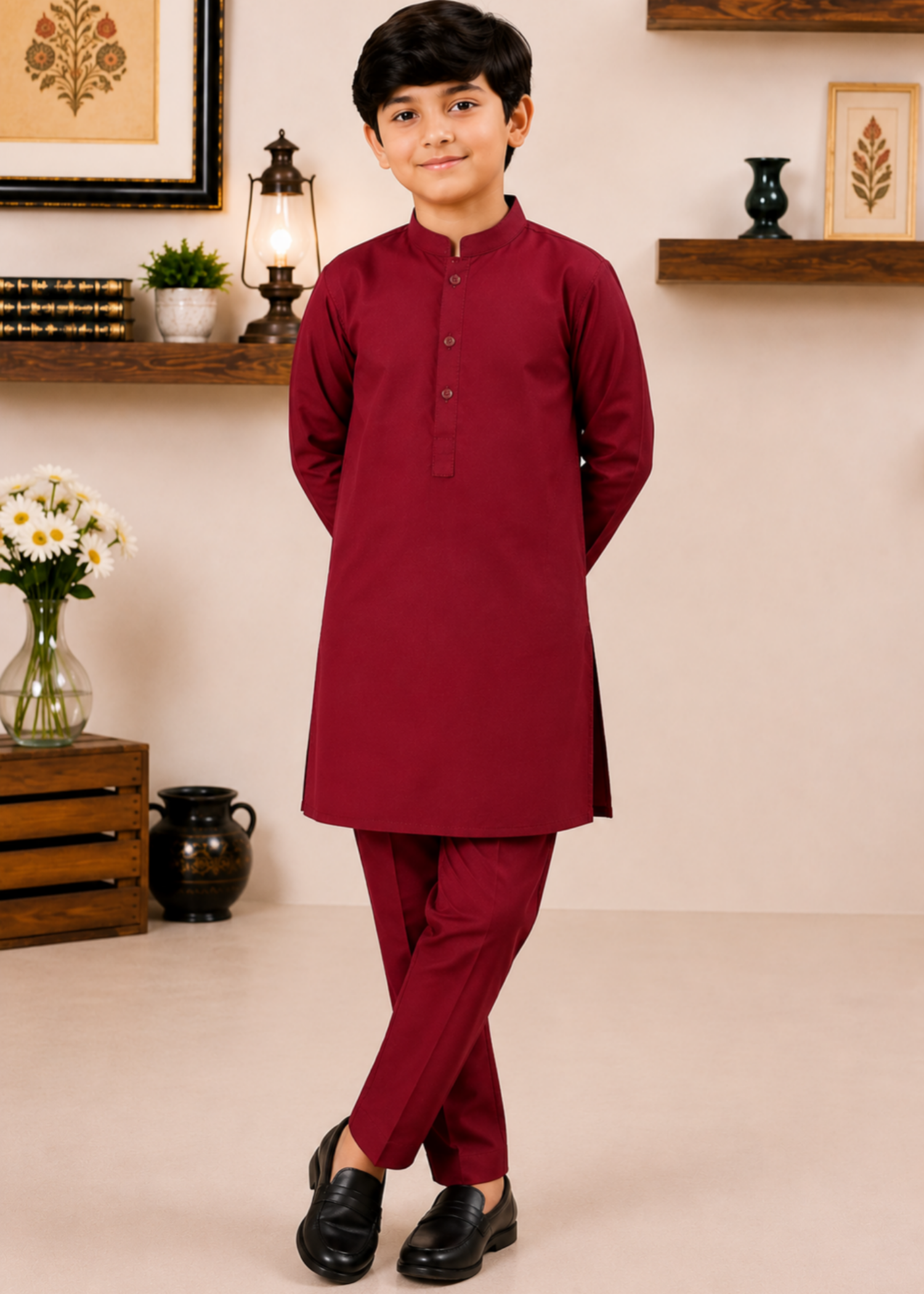 wash & wear Kurta Set in Berry red