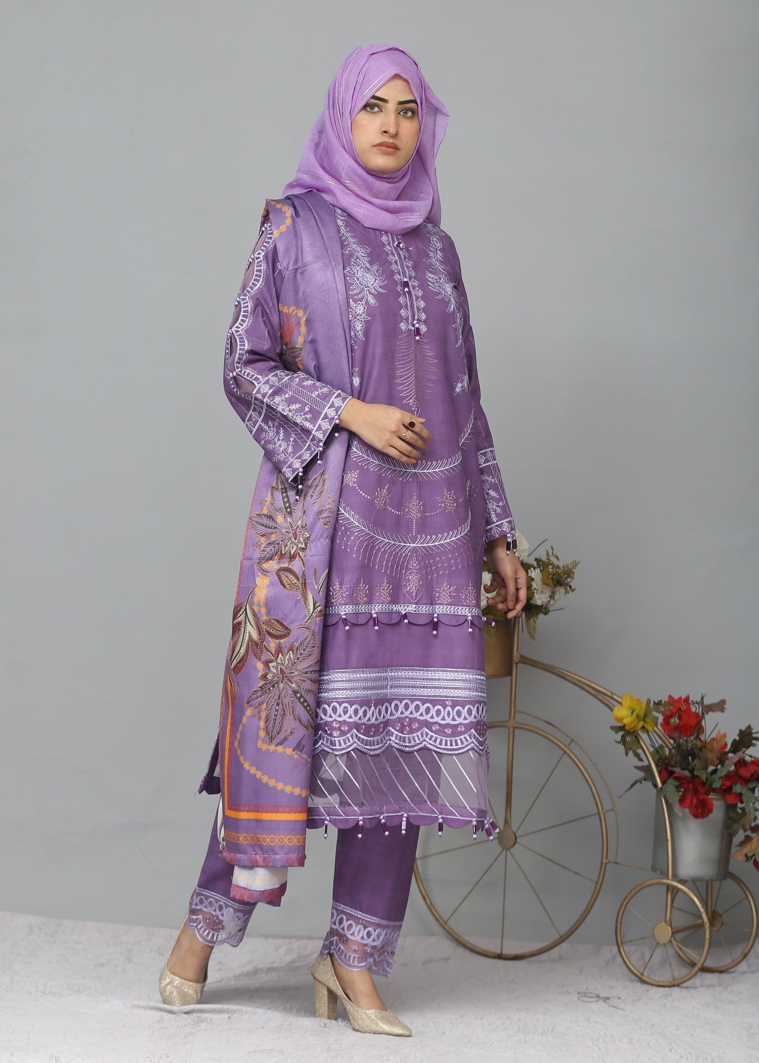 khaddar Kurta Set in Purple