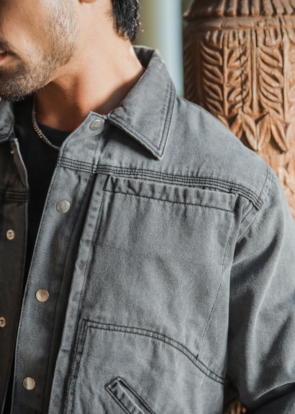 denim Jacket in Grey by 1947 Clothing