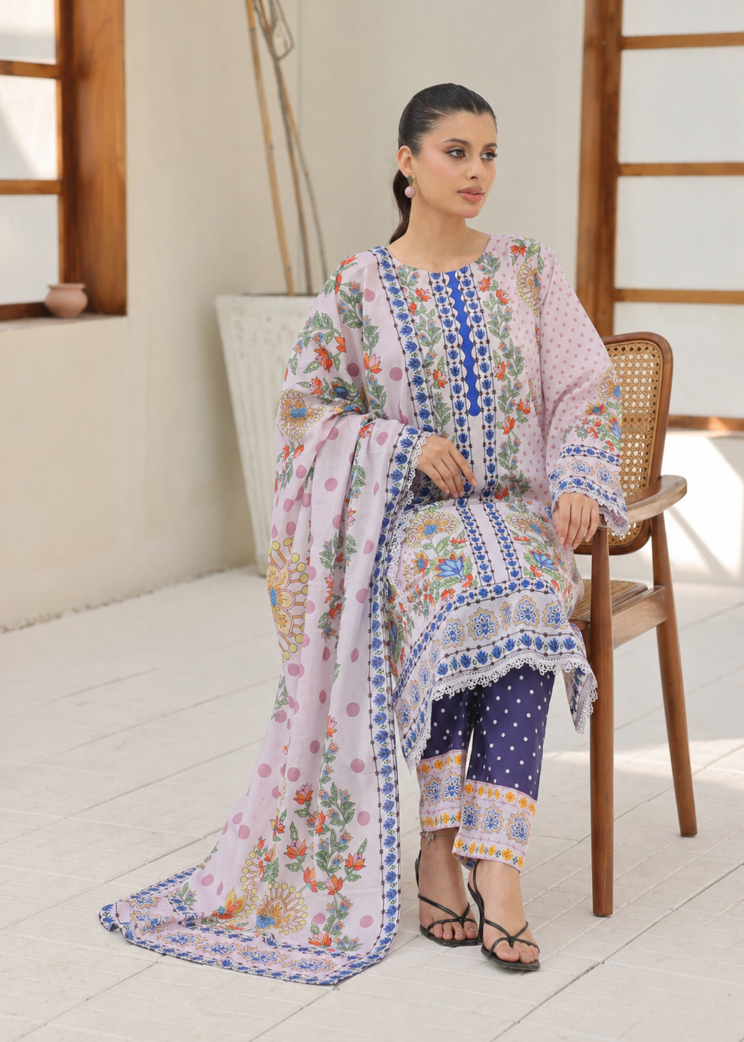 lawn cotton Unstitched in Multi