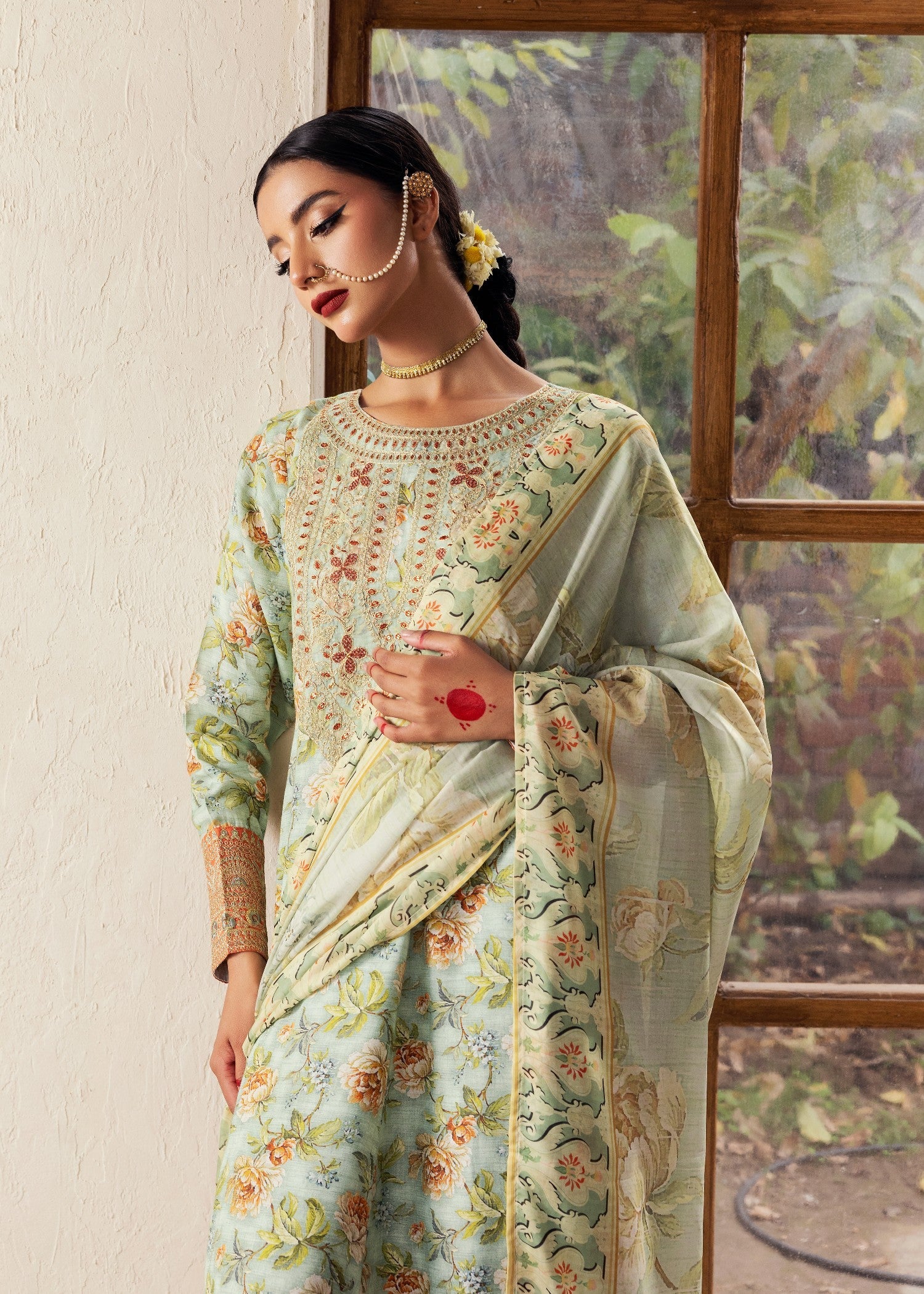 raw silk Pishwas in Pastel green