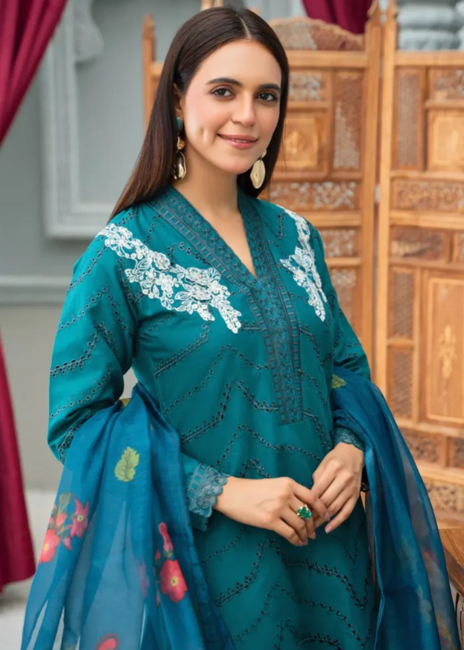 cambric cotton Kurta Set in Teal