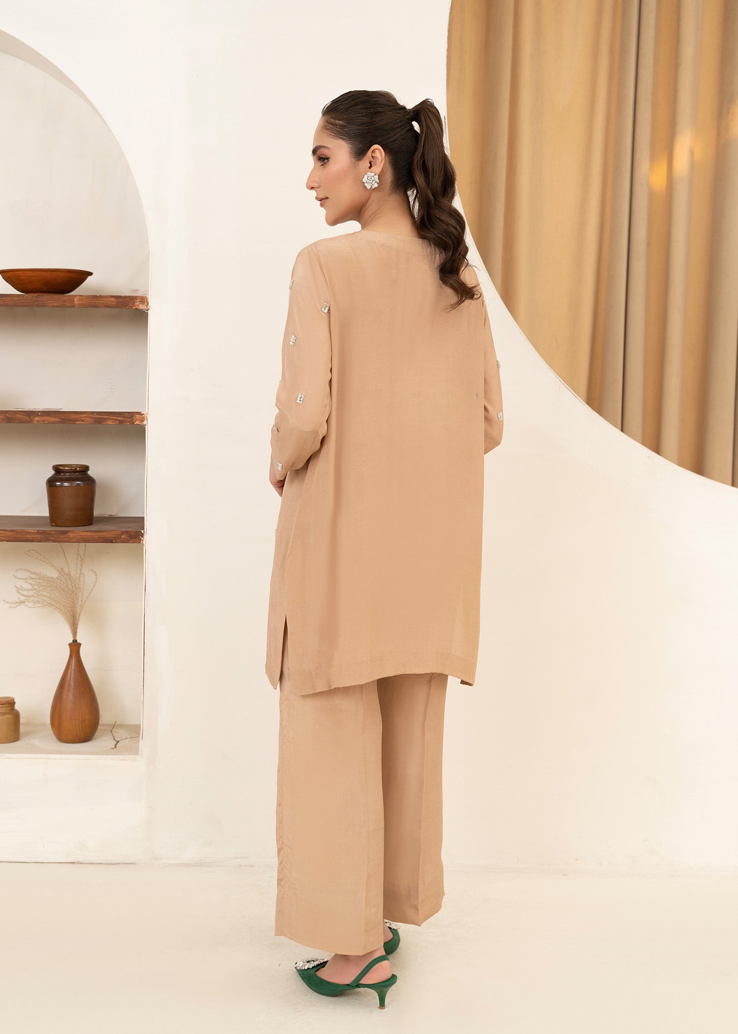 thai silk Kurta Set in Beige