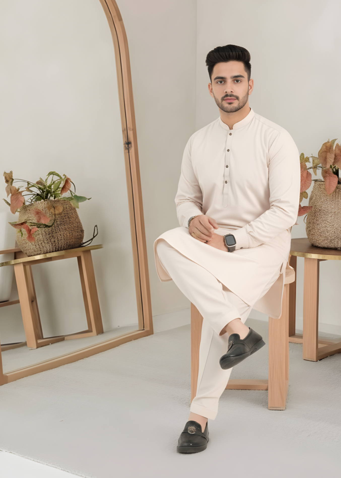 cotton Shalwar Kameez in Eggshell