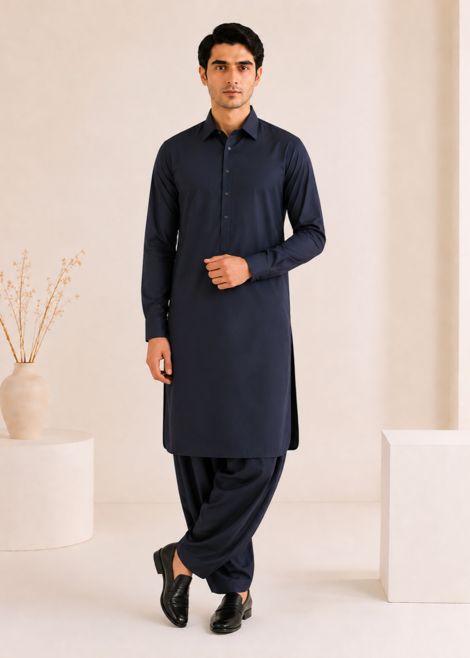 wash & wear Shalwar Kameez in Navy blue by Muraqsh