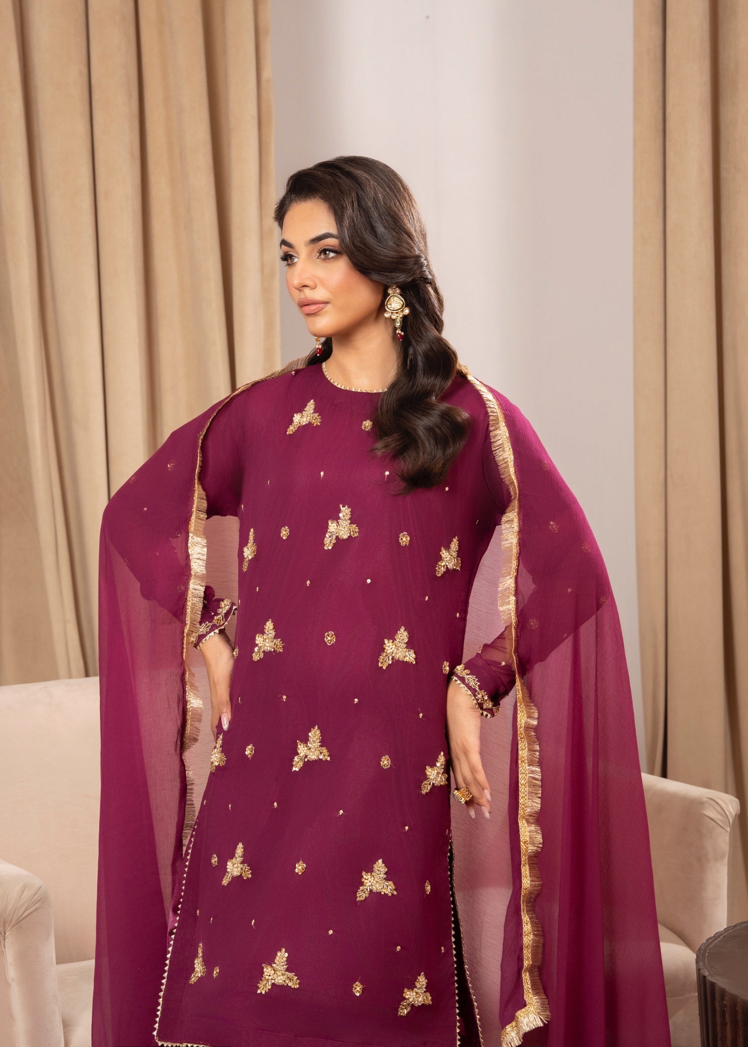 chiffon Sharara in Dark raspberry