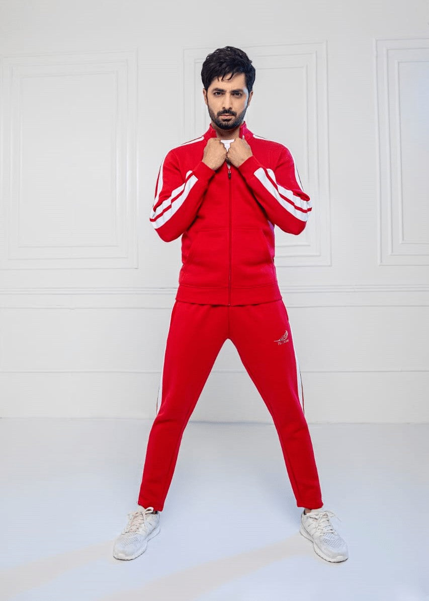 single jersey knit Tracksuit in Red