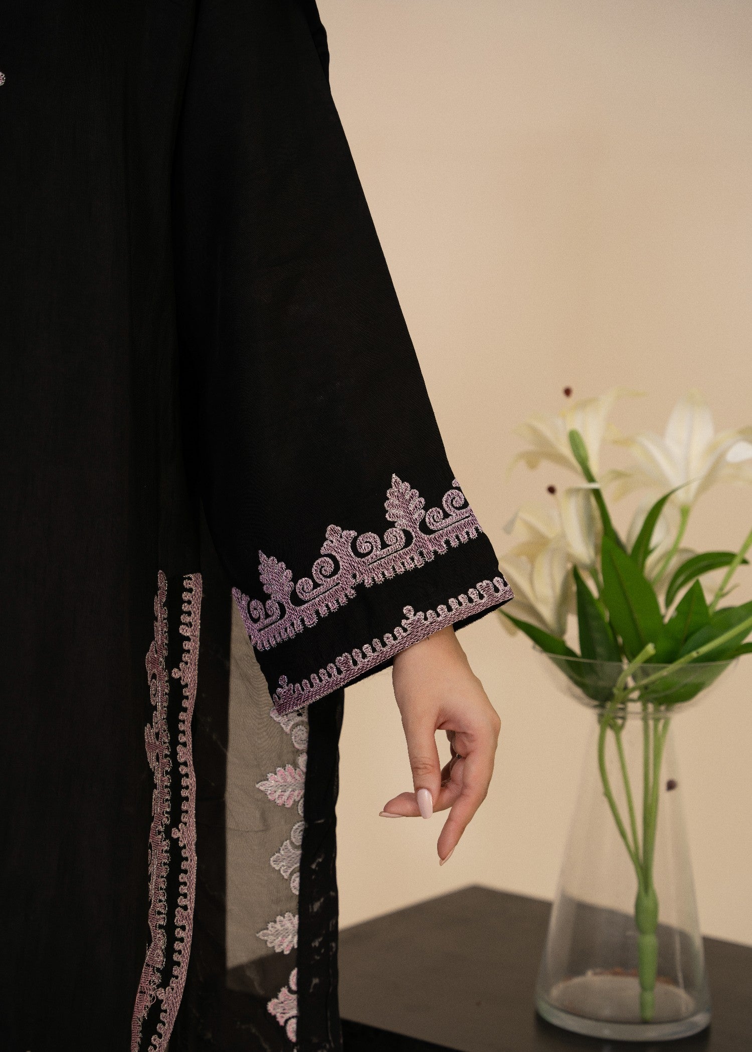 korean raw silk Kurta Set in Black