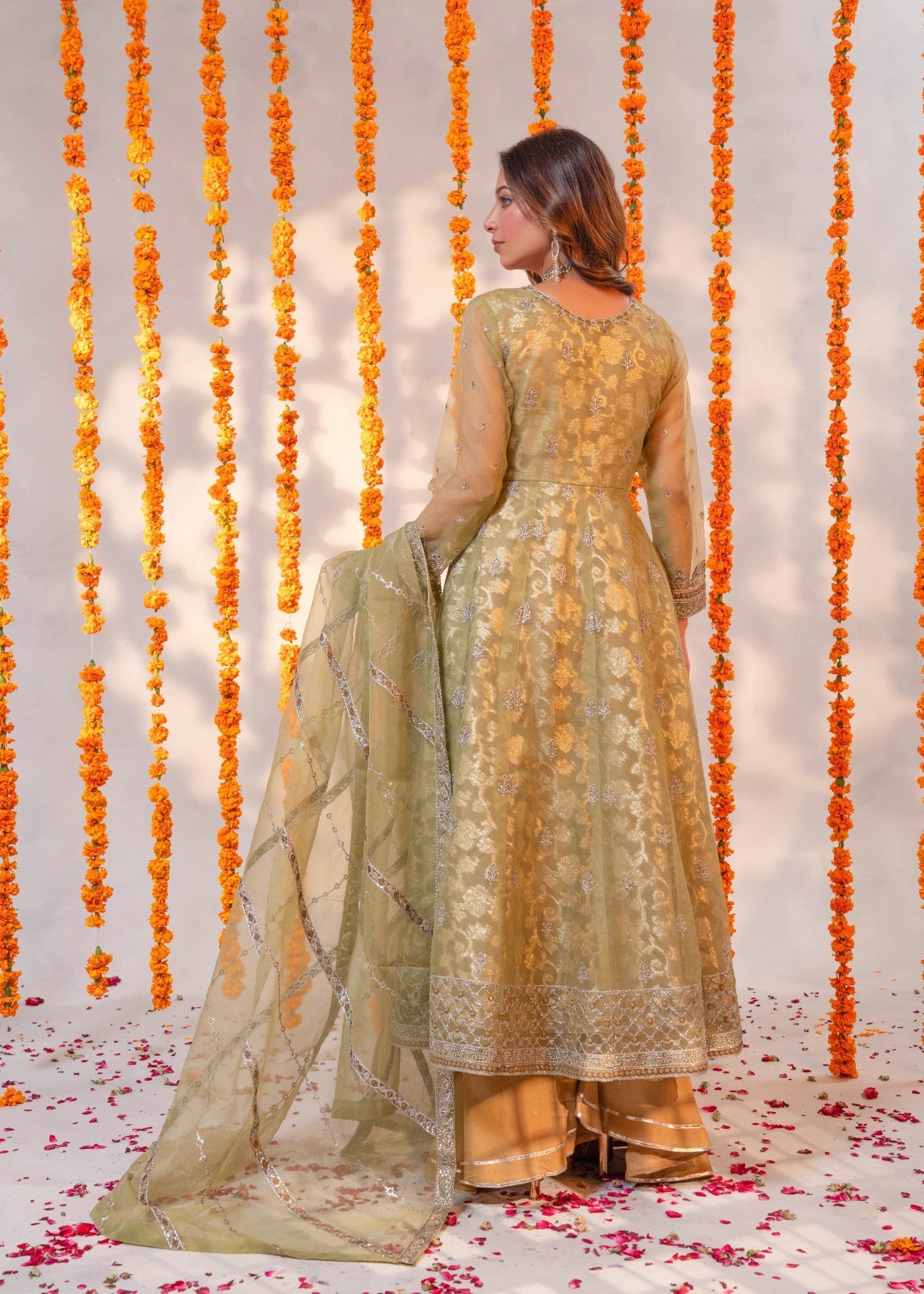 organza Pishwas in Beige