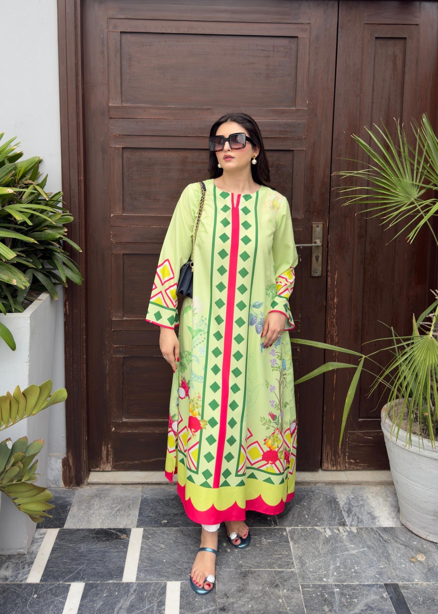 poly lawn Kurti in Mint green